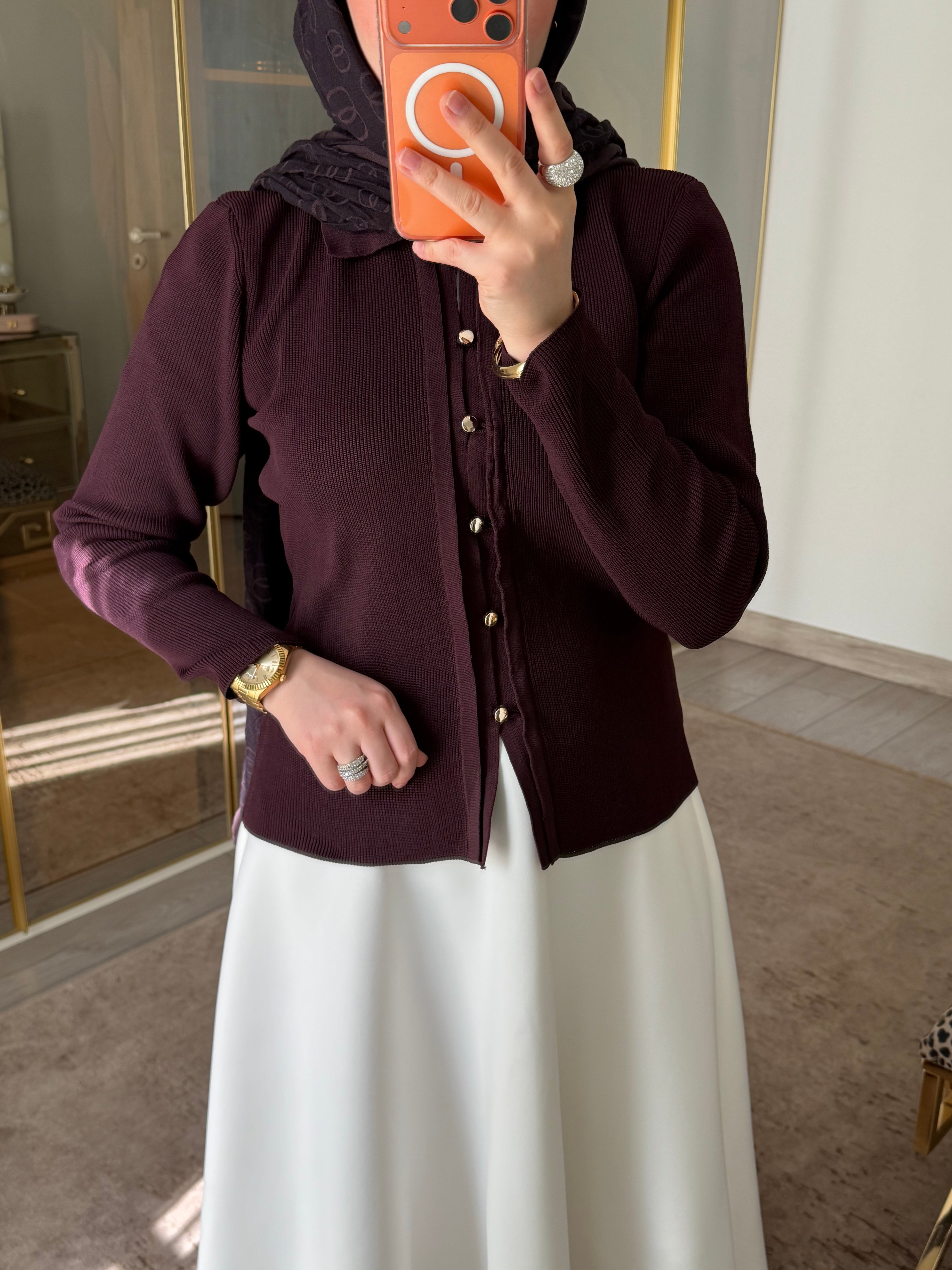 BASIC DÜĞMELİ ÇELİK ÖRME HIRKA MÜRDÜM
