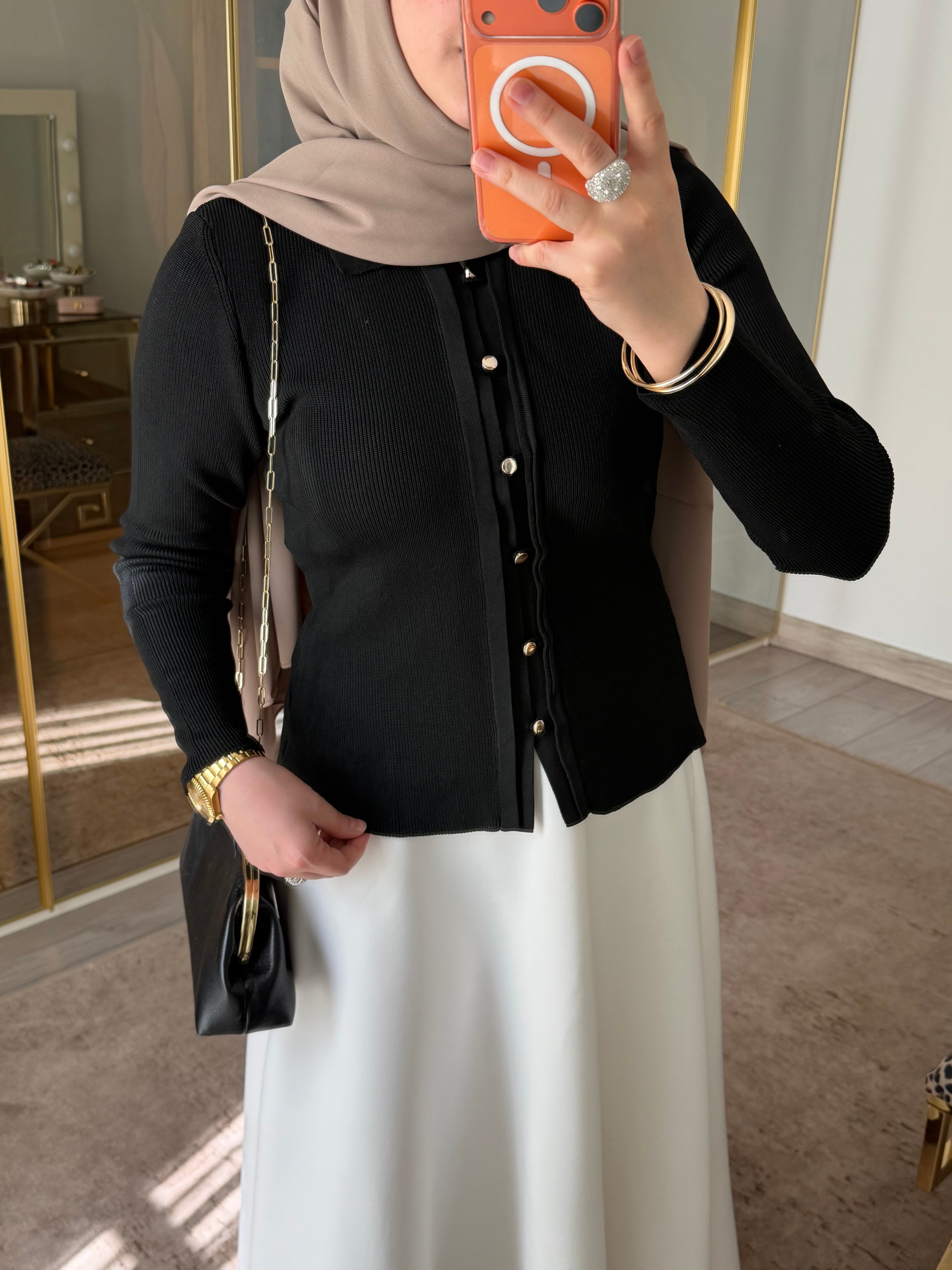 BASIC DÜĞMELİ ÇELİK ÖRME HIRKA SİYAH