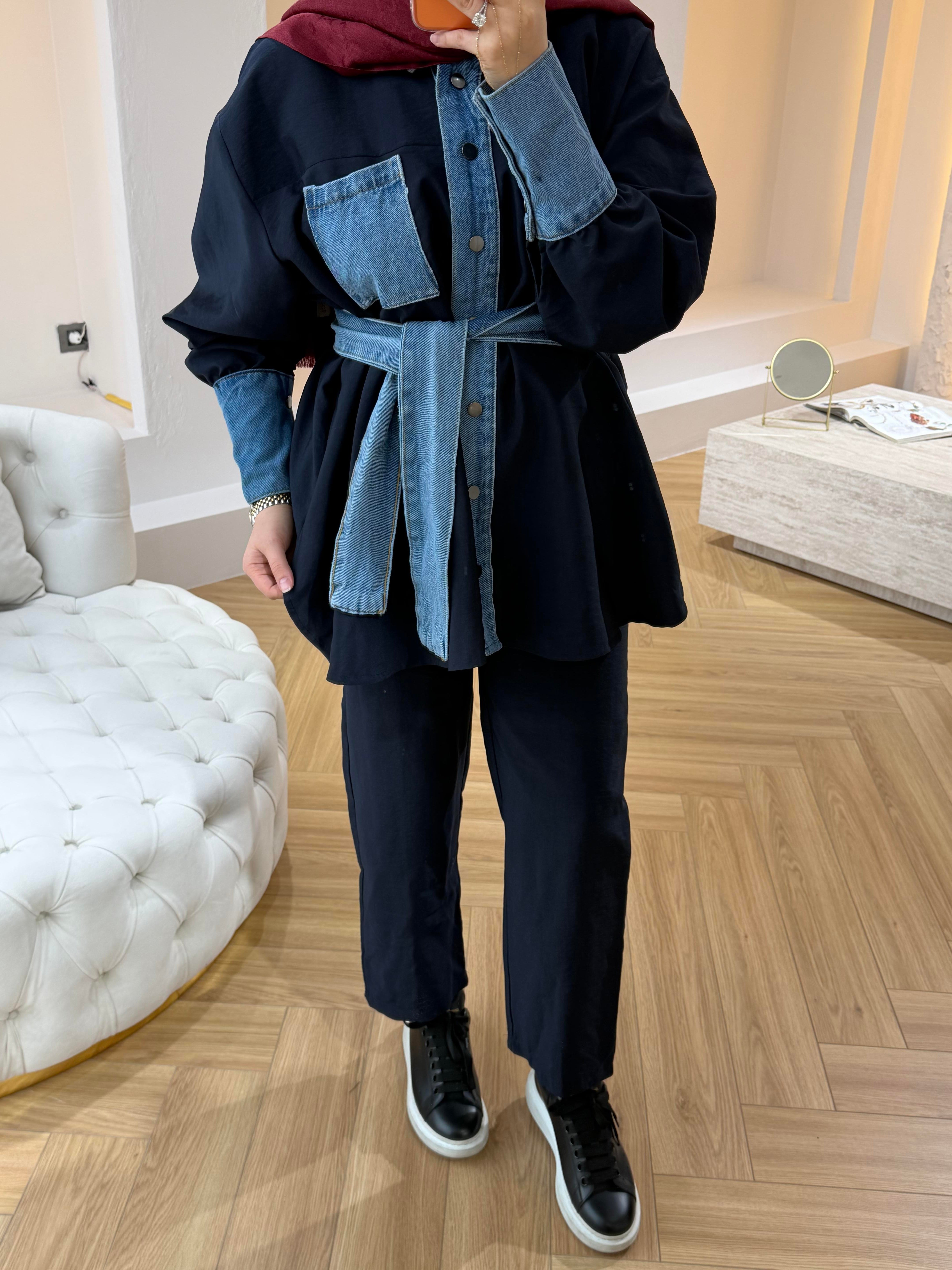 BLUE DENİM DETAYLI TAKIM