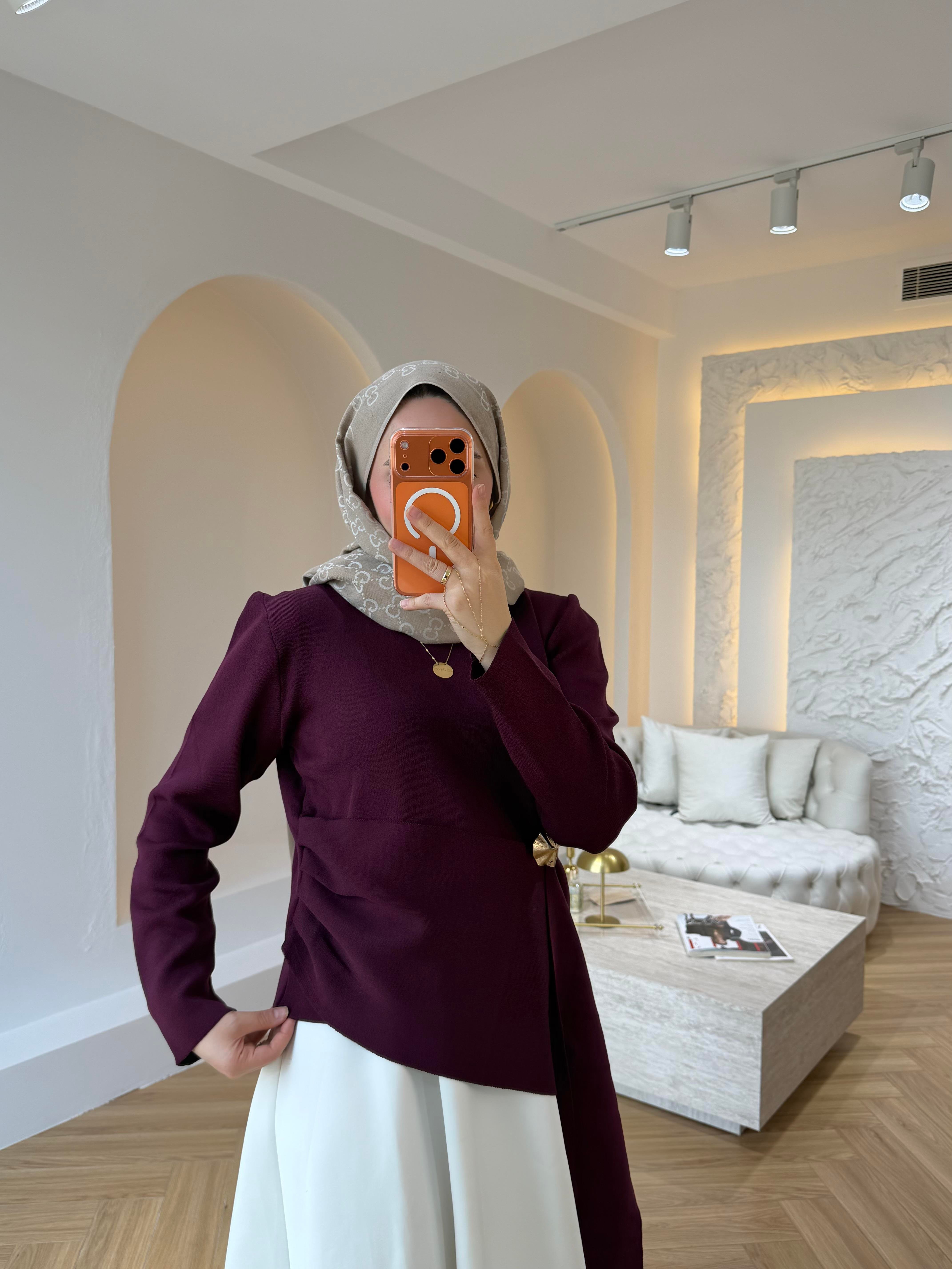BROŞLU MERSERİZE BLUZ BORDO