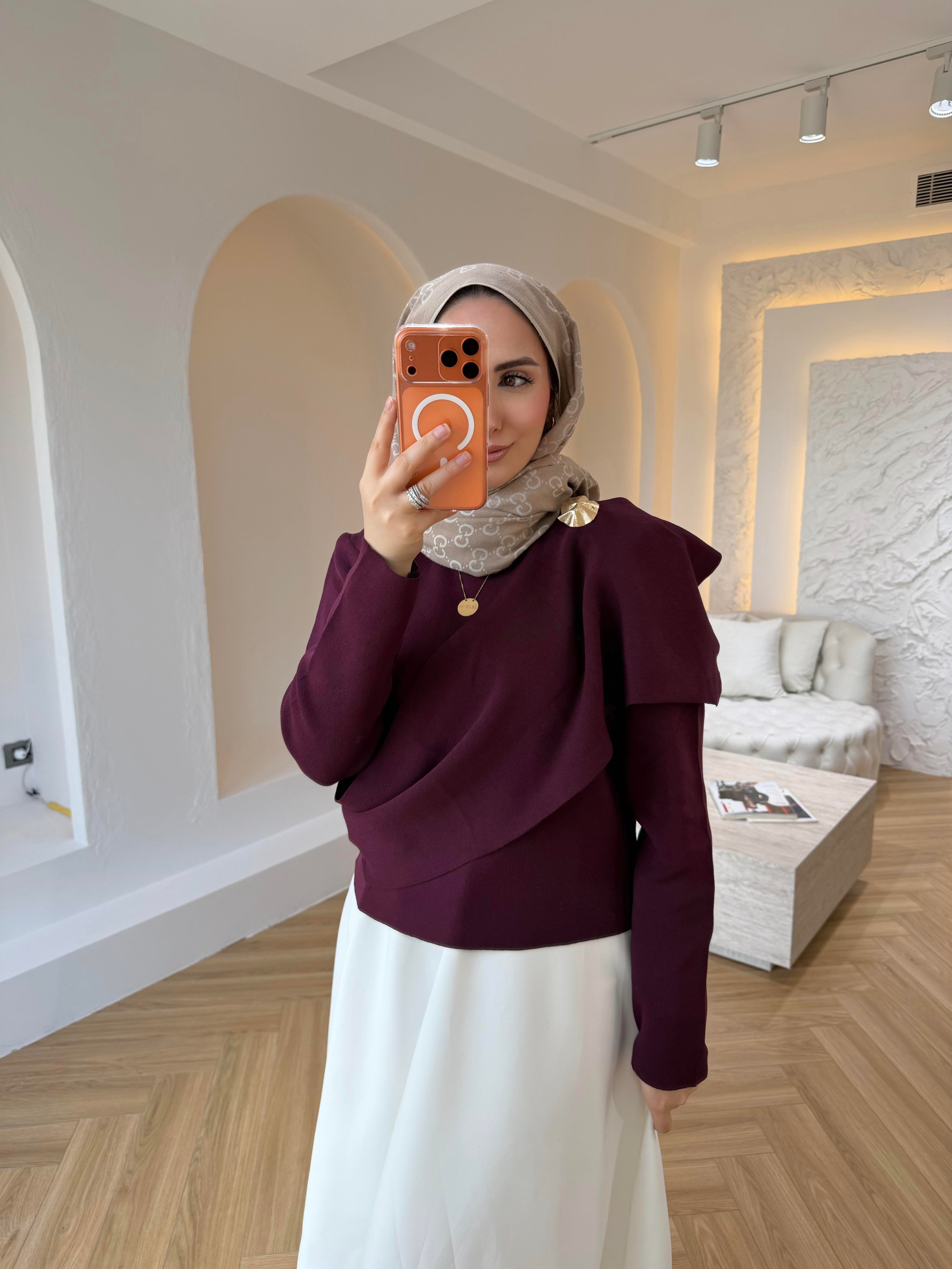 BROŞLU MERSERİZE BLUZ BORDO