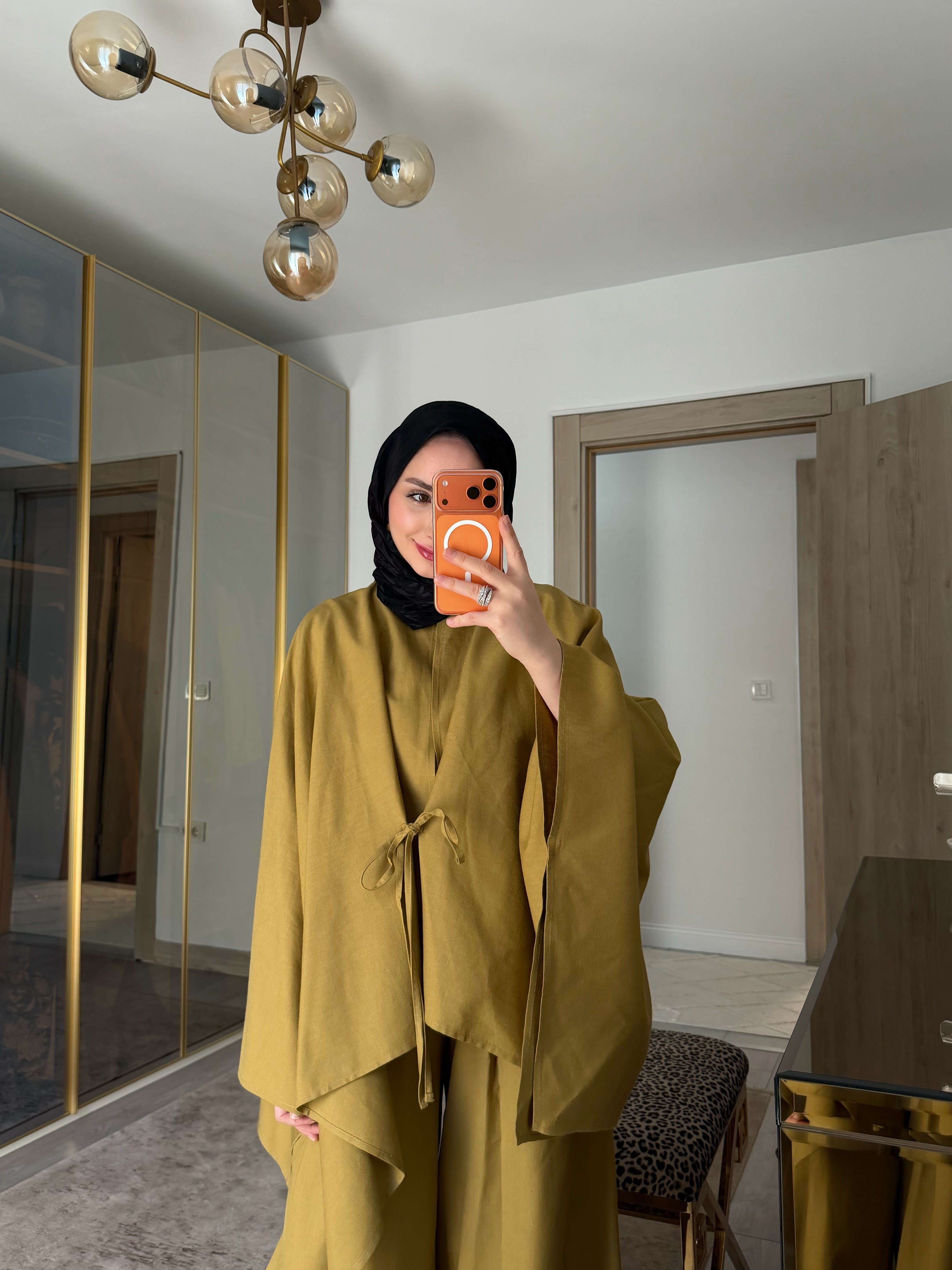BURJ PELERİN KİMONO HAM KETEN TASARIM TAKIM 