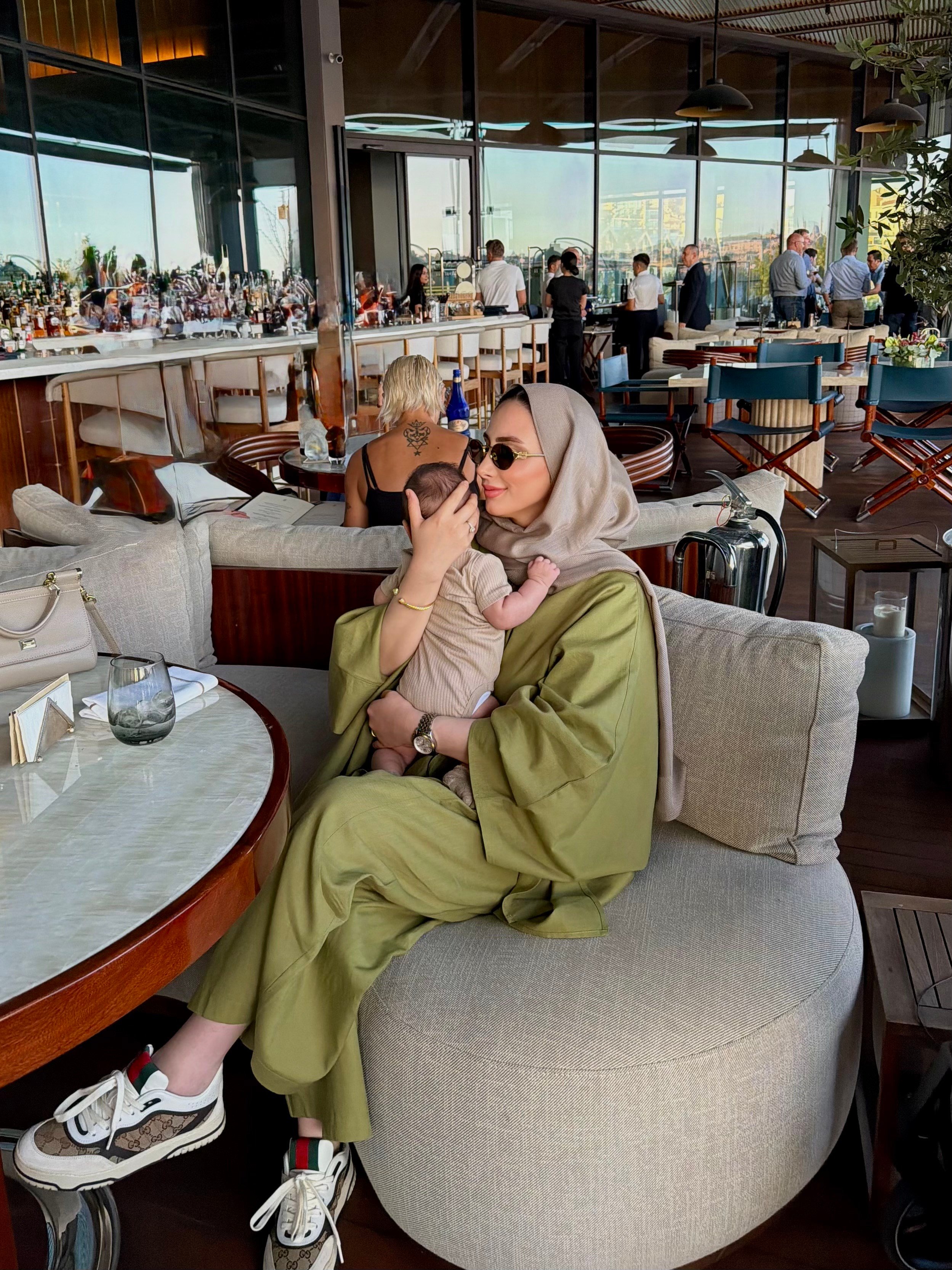 BURJ PELERİN KİMONO HAM KETEN TASARIM TAKIM YEŞİL