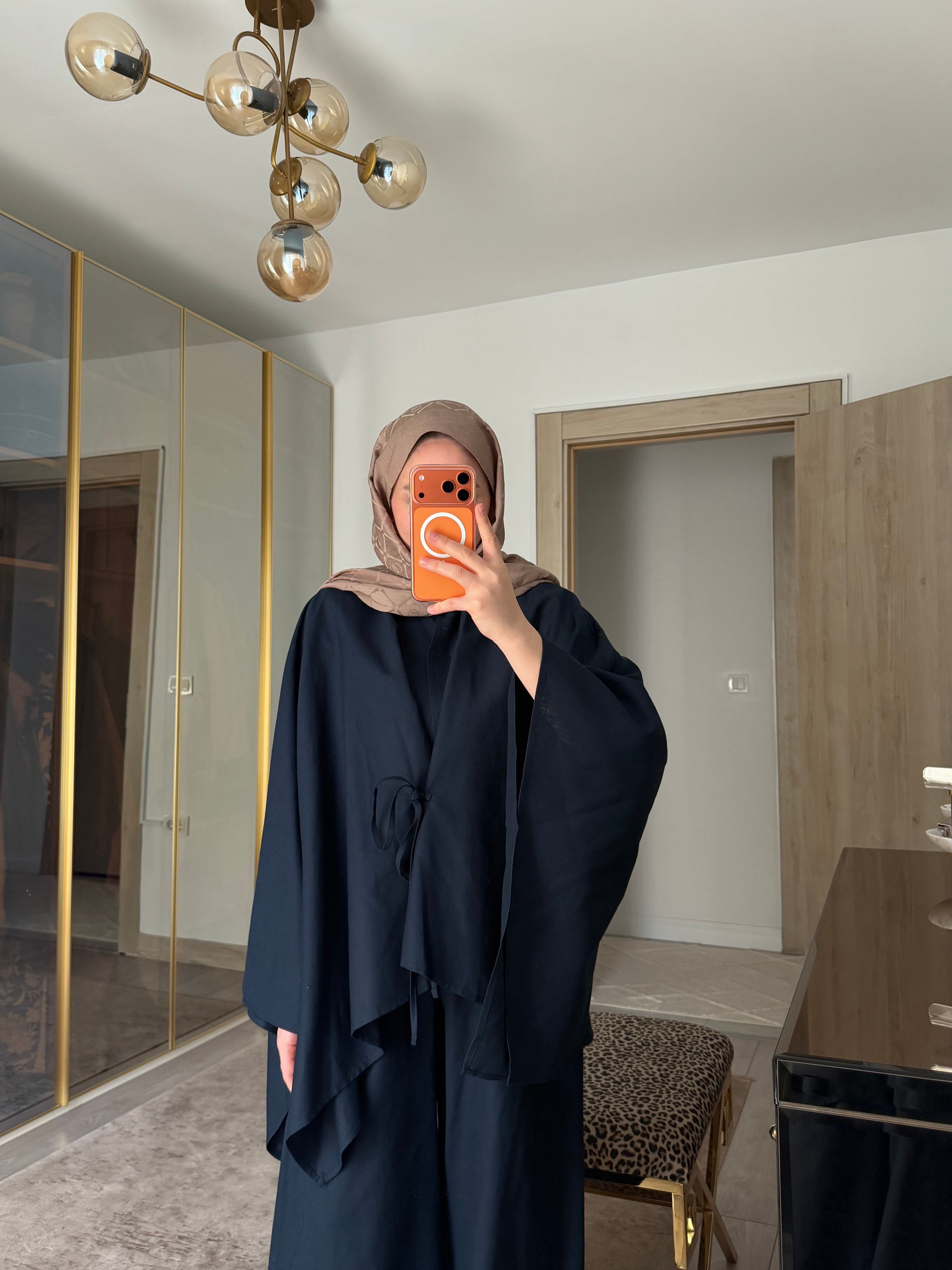 BURJ PELERİN KİMONO HAM KETEN TASARIM TAKIM 