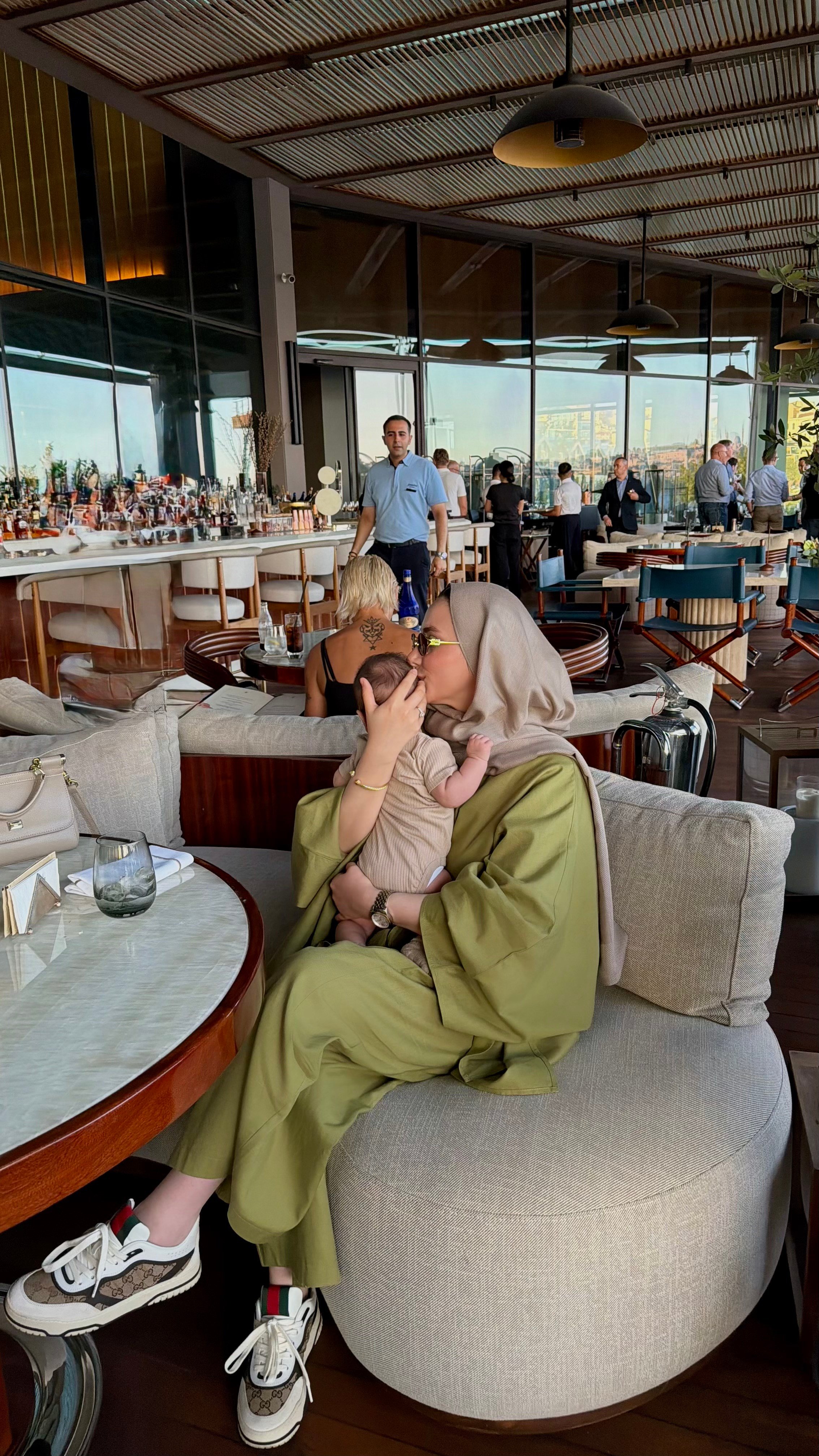 BURJ PELERİN KİMONO HAM KETEN TASARIM TAKIM YEŞİL
