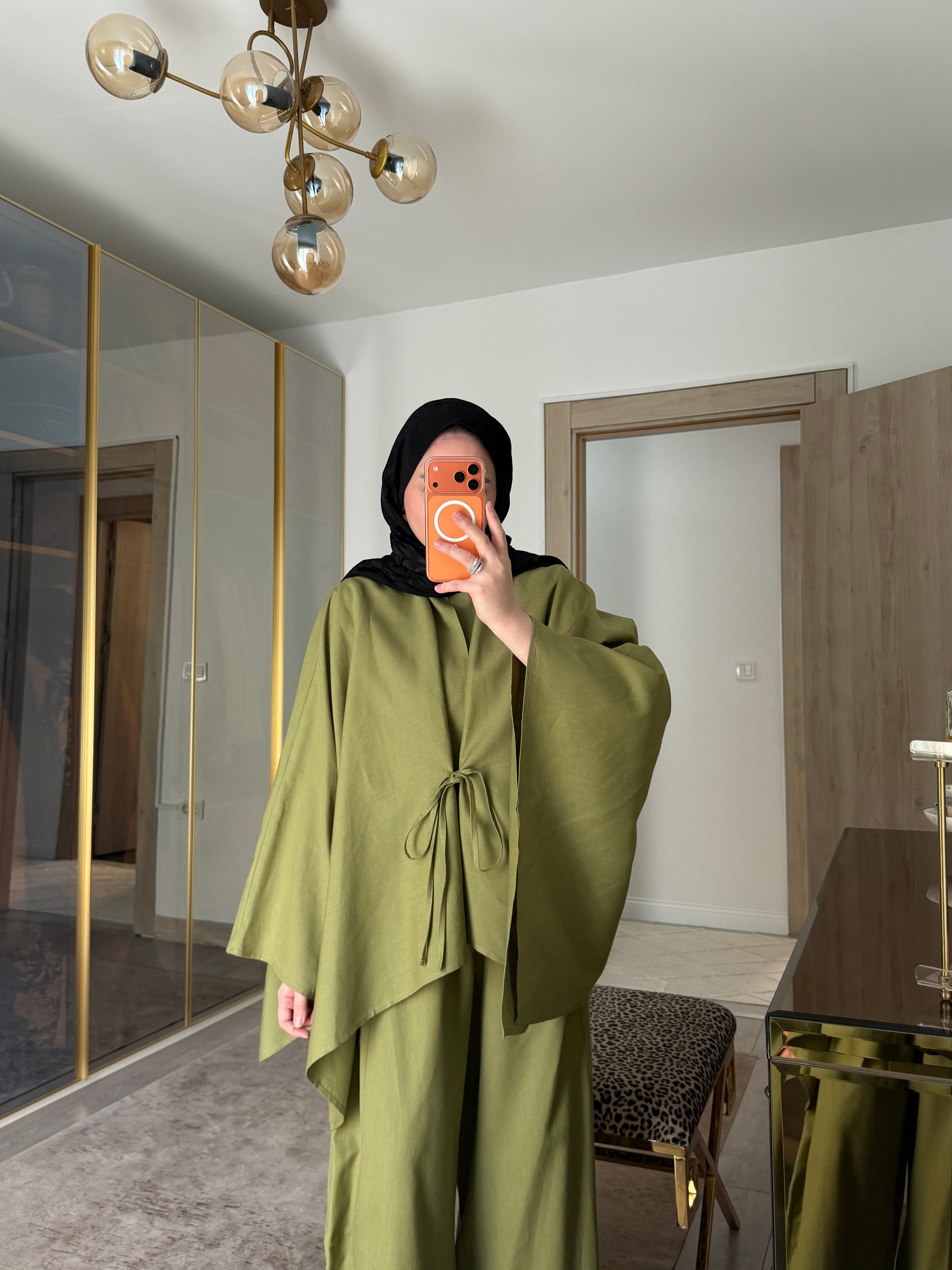 BURJ PELERİN KİMONO HAM KETEN TASARIM TAKIM
