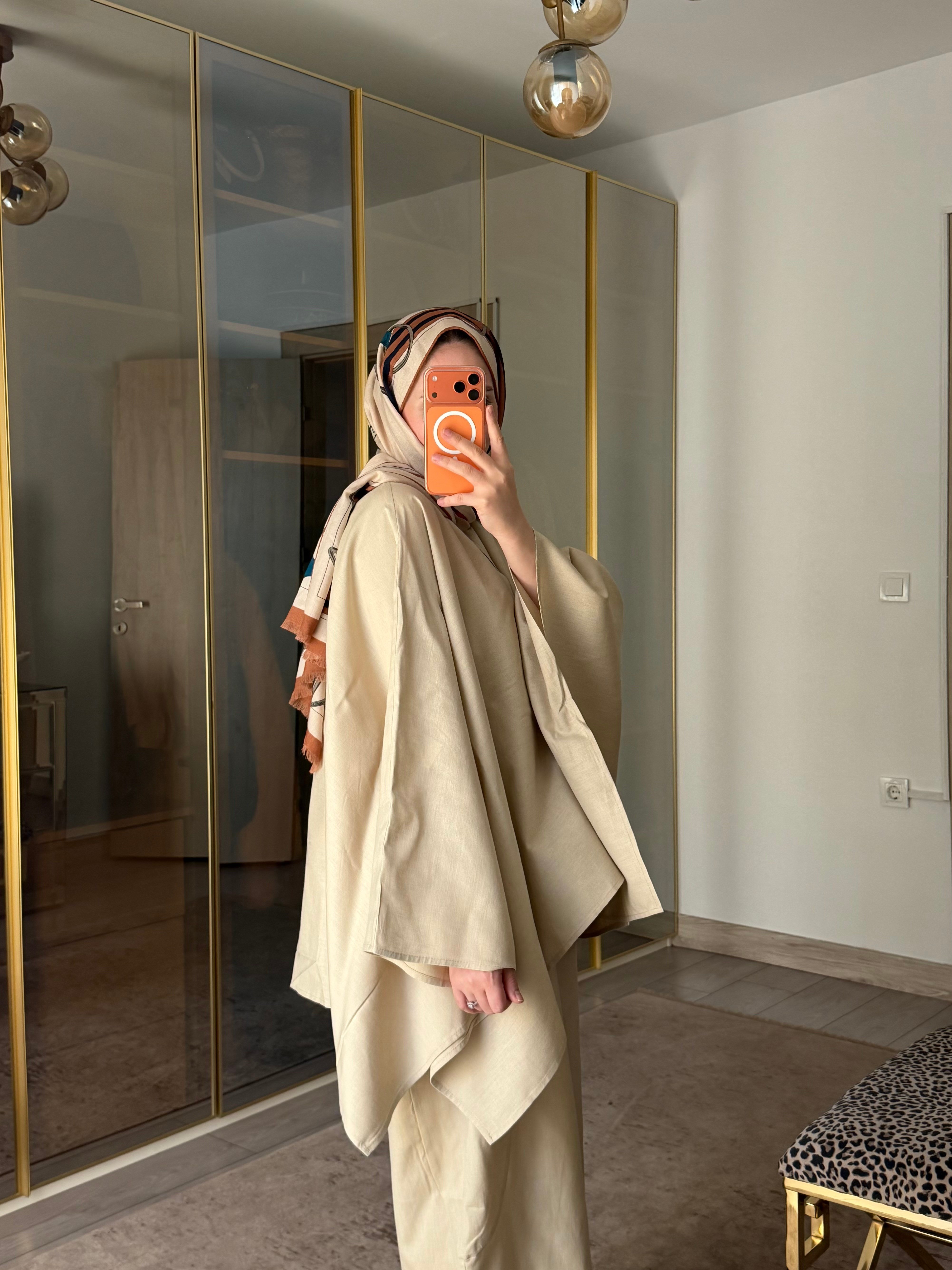 BURJ PELERİN KİMONO HAM KETEN TASARIM TAKIM 