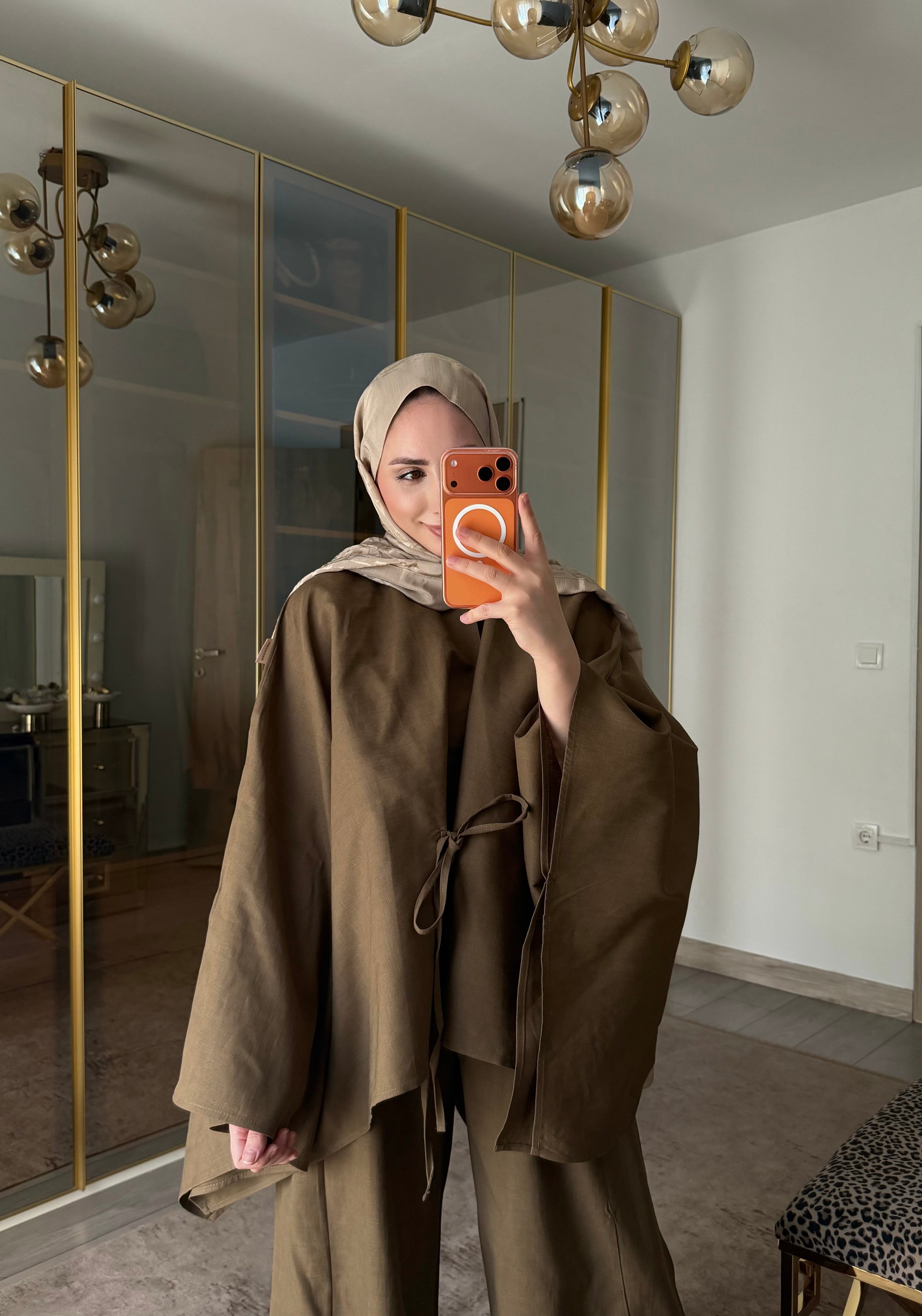 BURJ PELERİN KİMONO HAM KETEN TASARIM TAKIM HAKİ