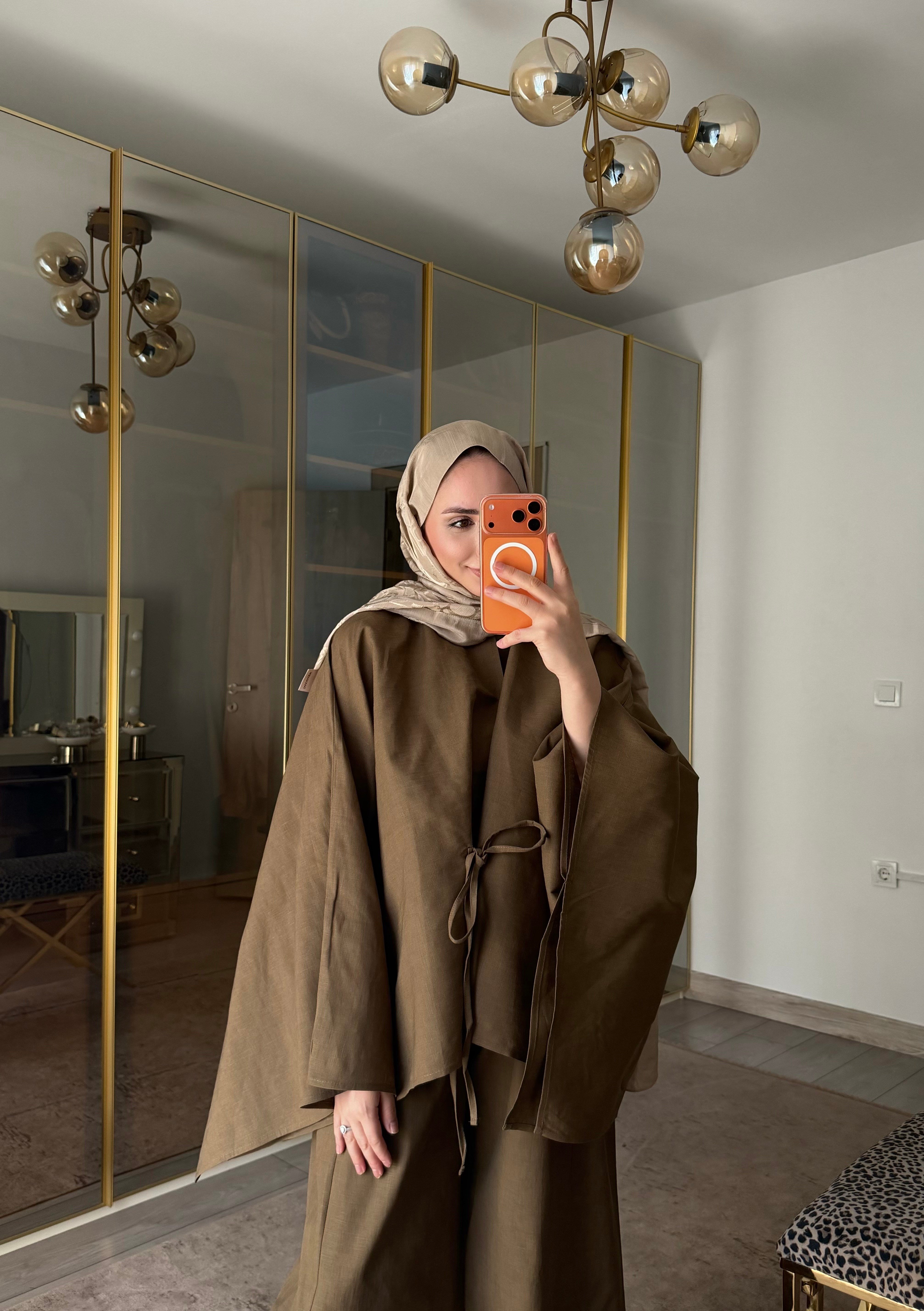 BURJ PELERİN KİMONO HAM KETEN TASARIM TAKIM HAKİ
