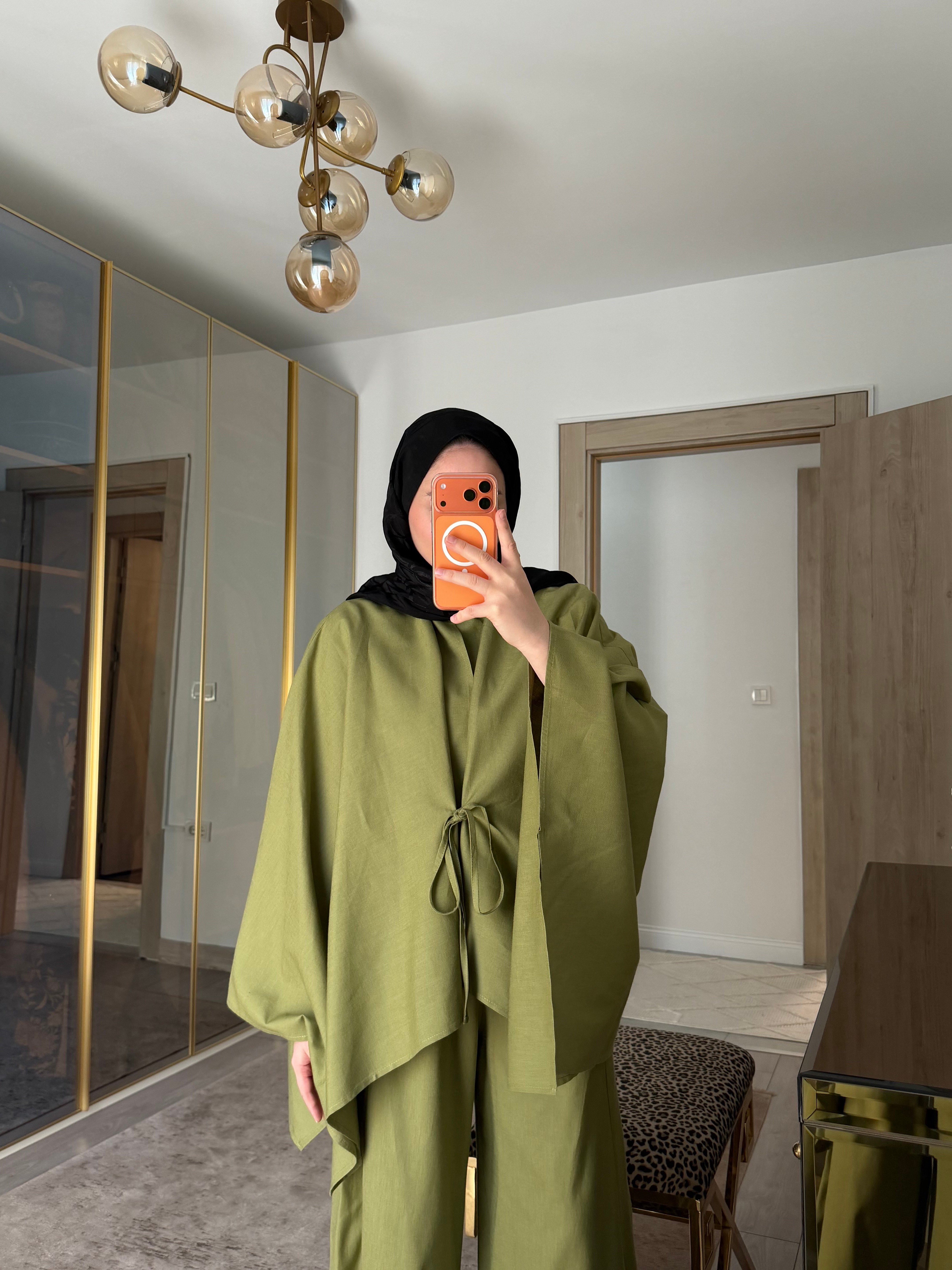 BURJ PELERİN KİMONO HAM KETEN TASARIM TAKIM