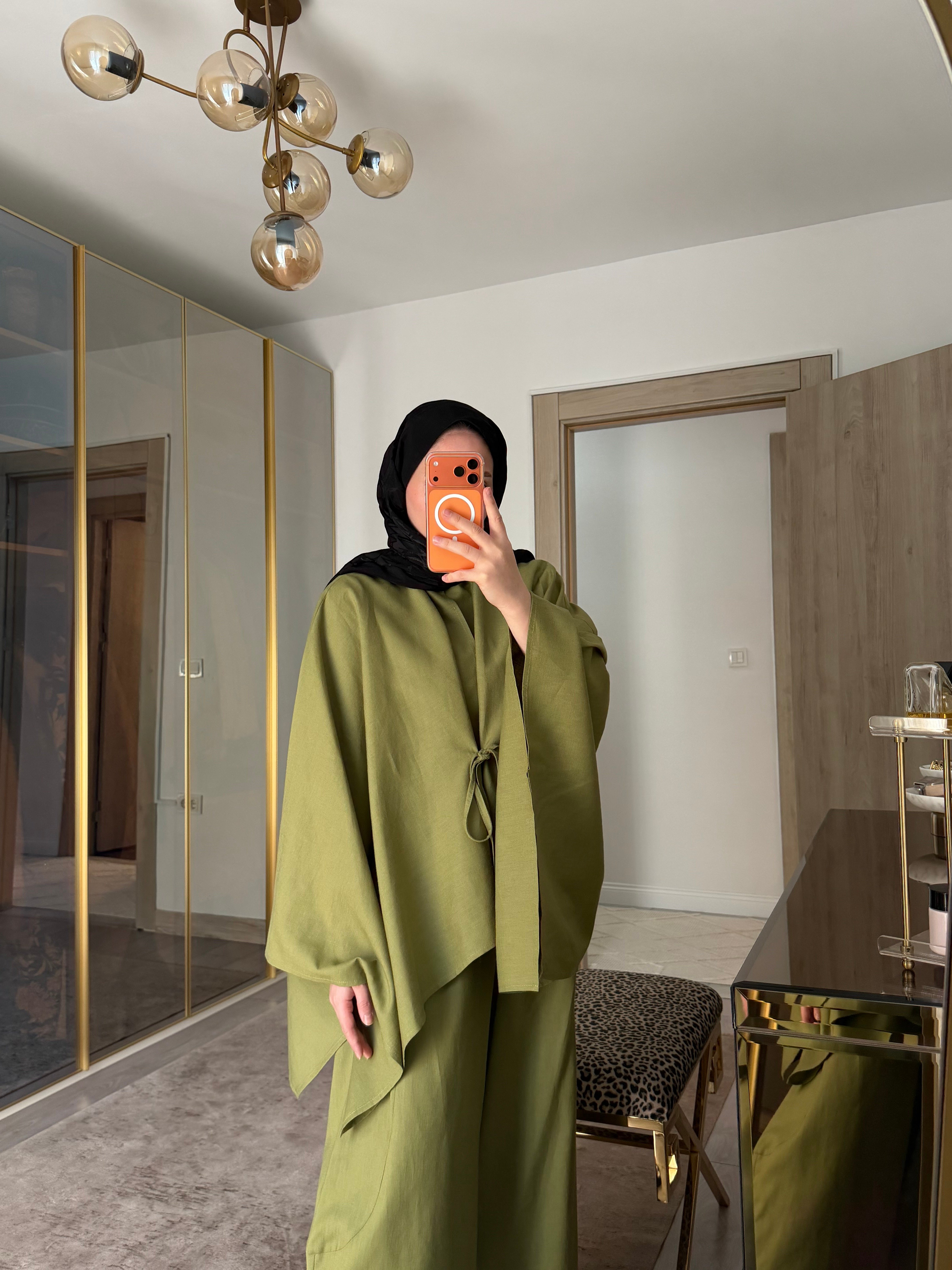 BURJ PELERİN KİMONO HAM KETEN TASARIM TAKIM