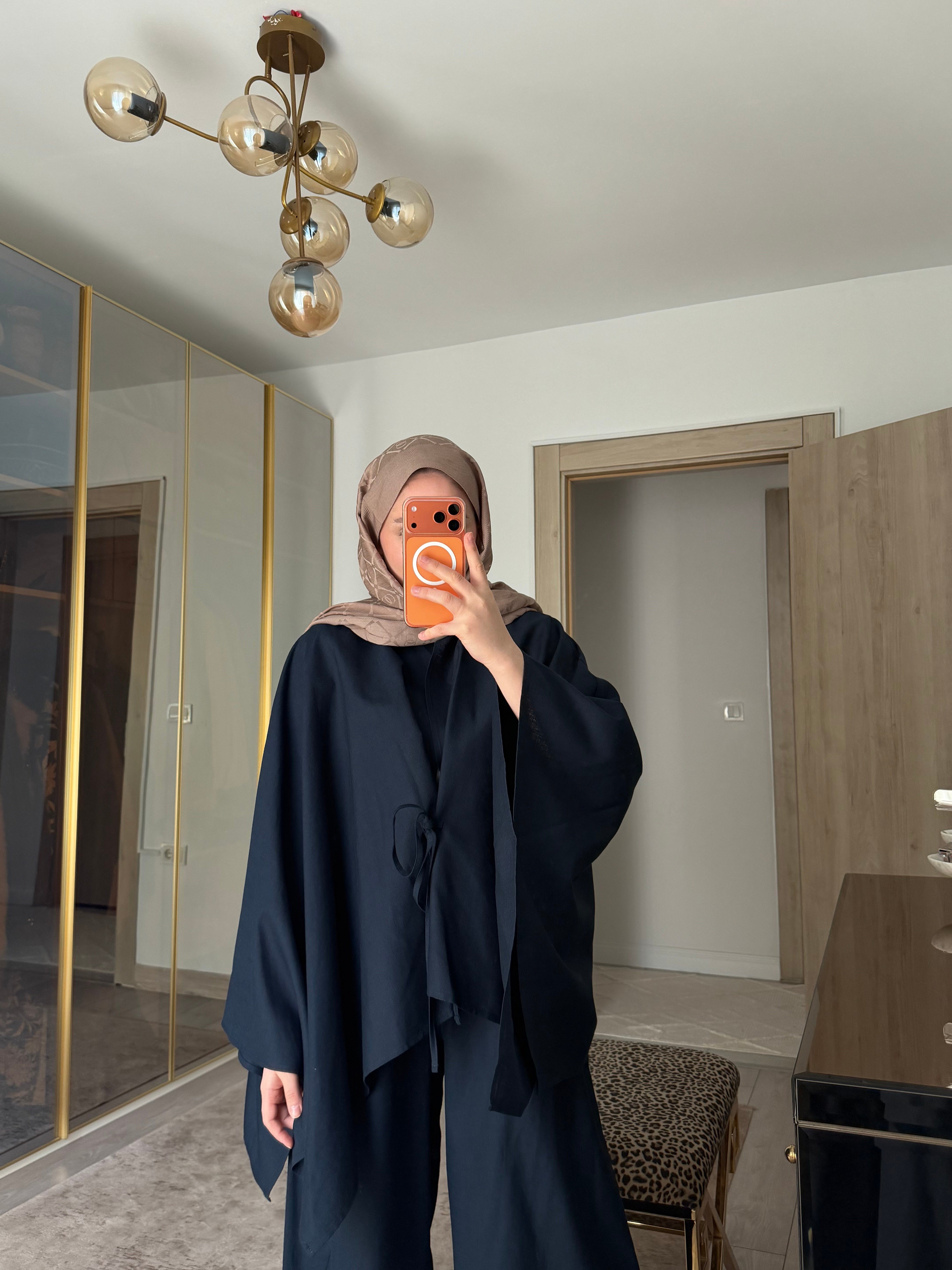 BURJ PELERİN KİMONO HAM KETEN TASARIM TAKIM 