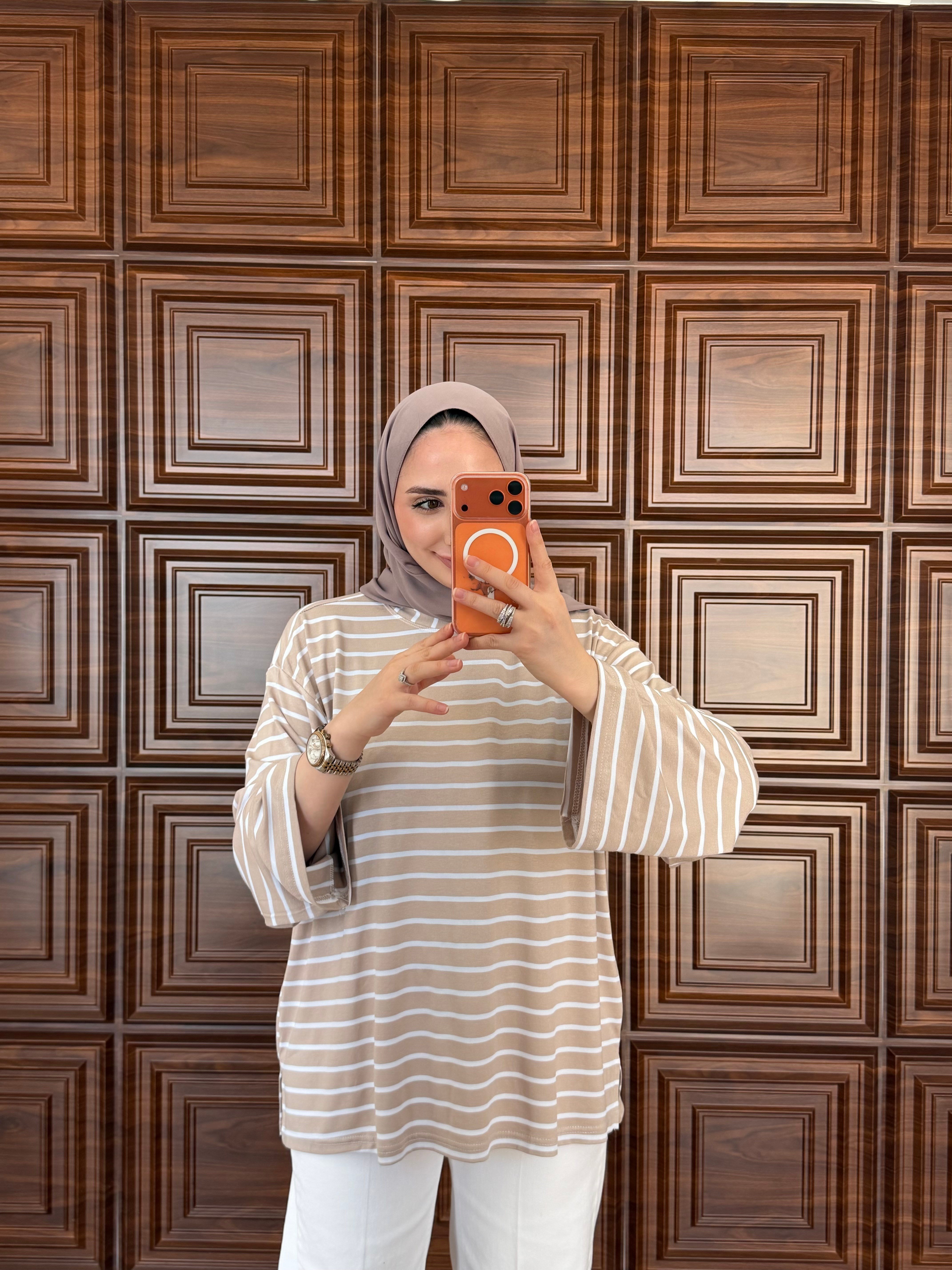 ÇİZGİLİ BASIC SWEAT BEJ KALIN ÇİZGİ