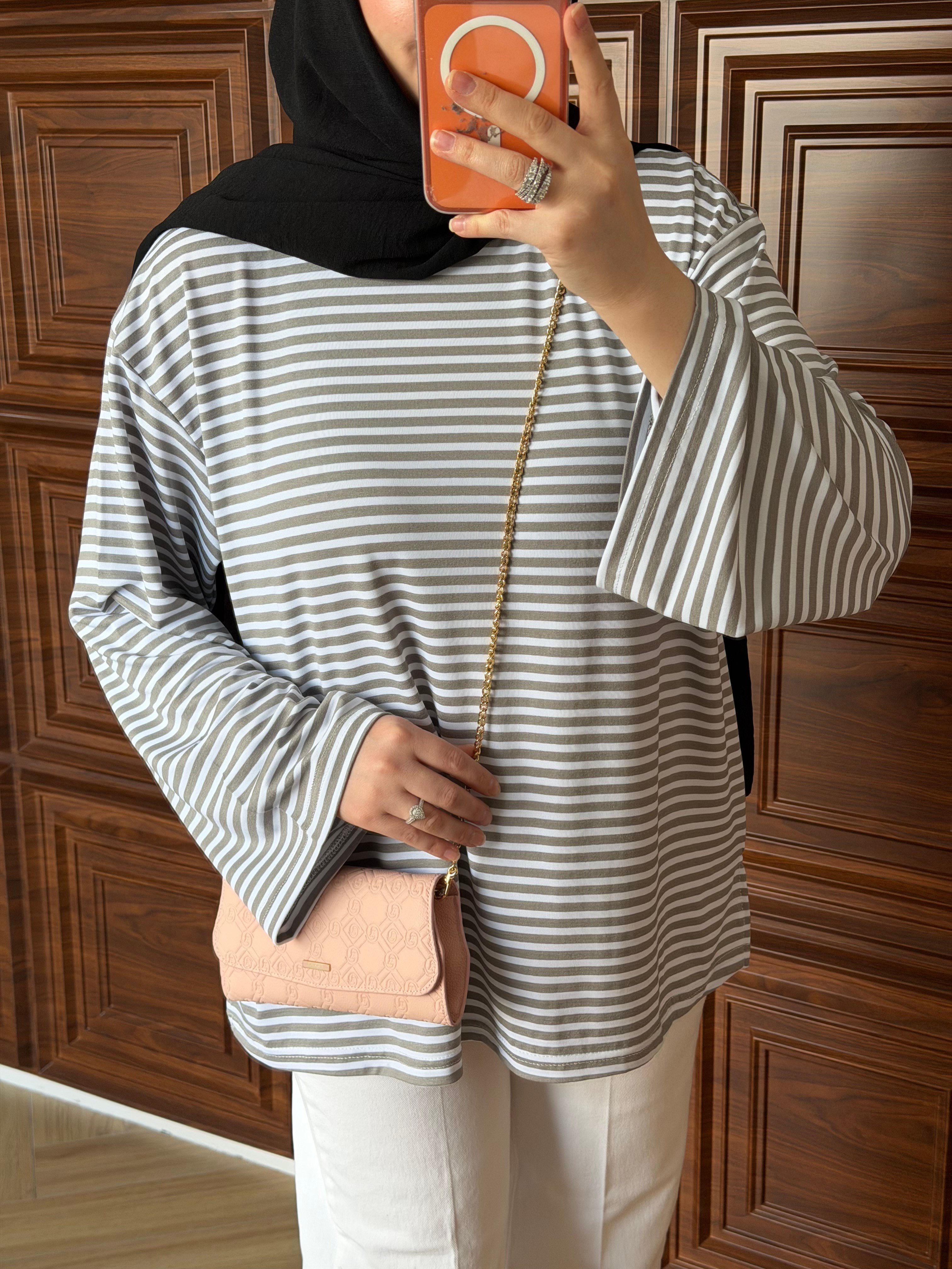 ÇİZGİLİ BASİC SWEAT GRİ