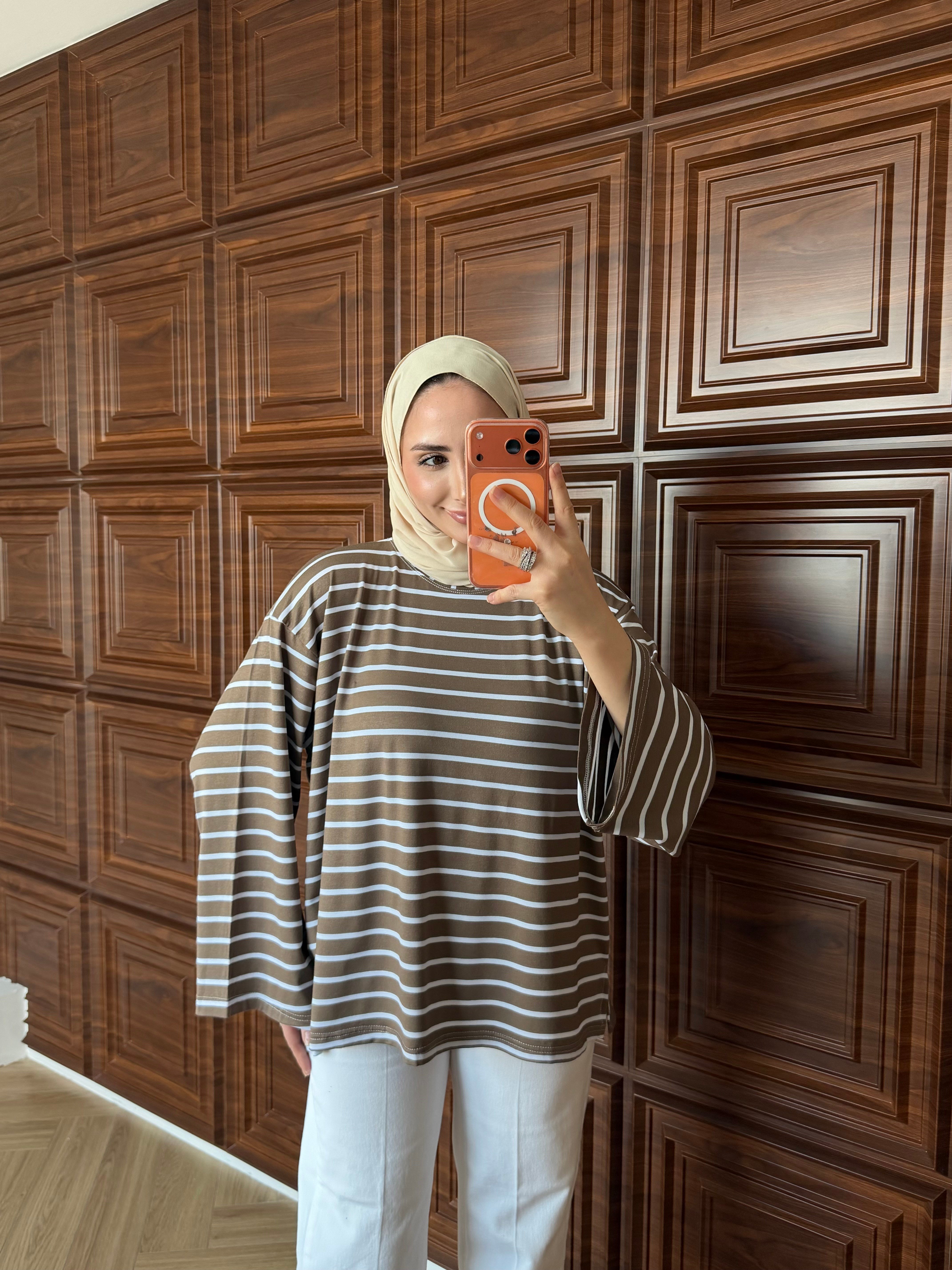 ÇİZGİLİ BASIC SWEAT KAHVE KALIN ÇİZGİLİ