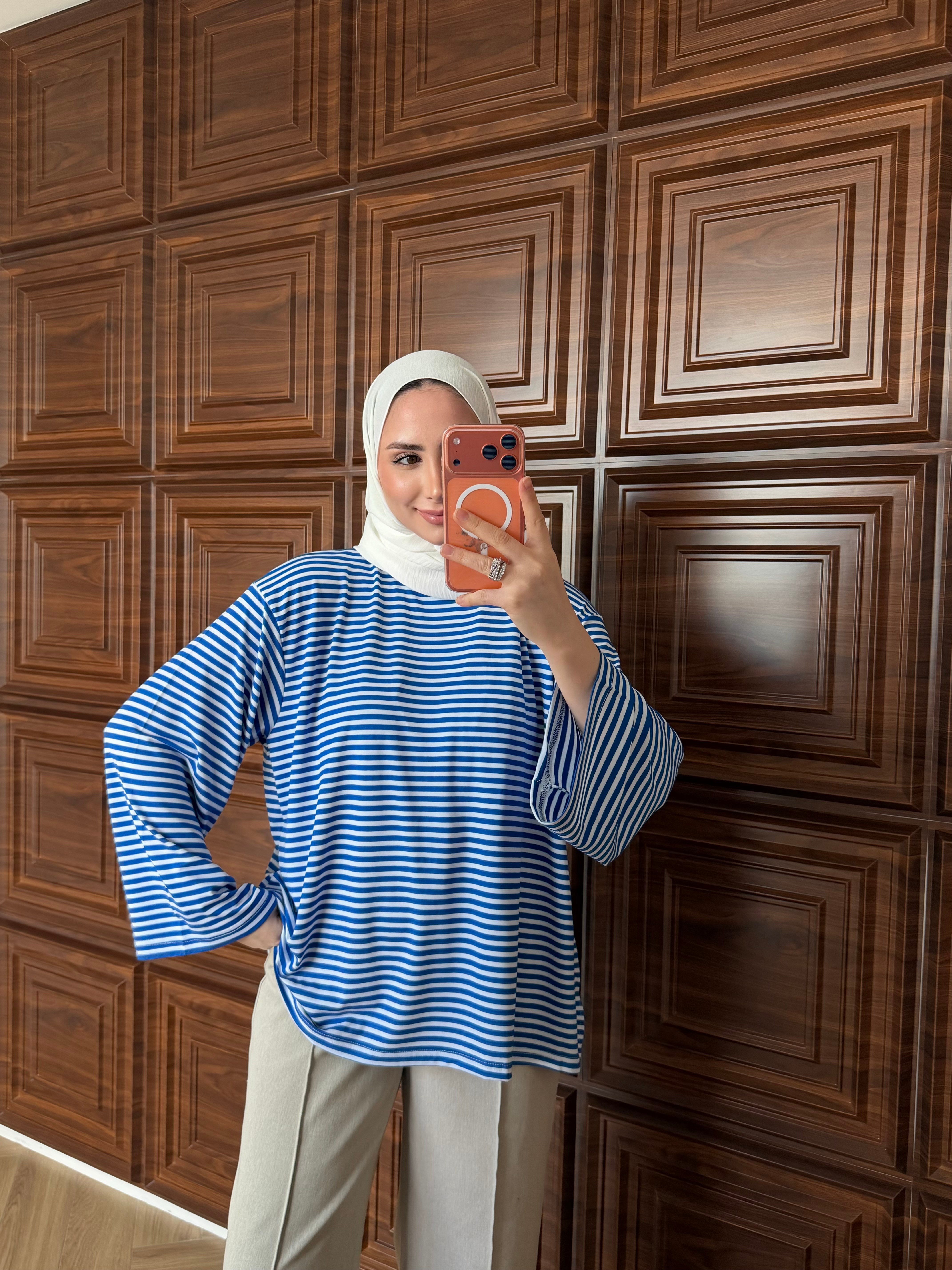 ÇİZGİLİ BASİC SWEAT SAKS MAVİ