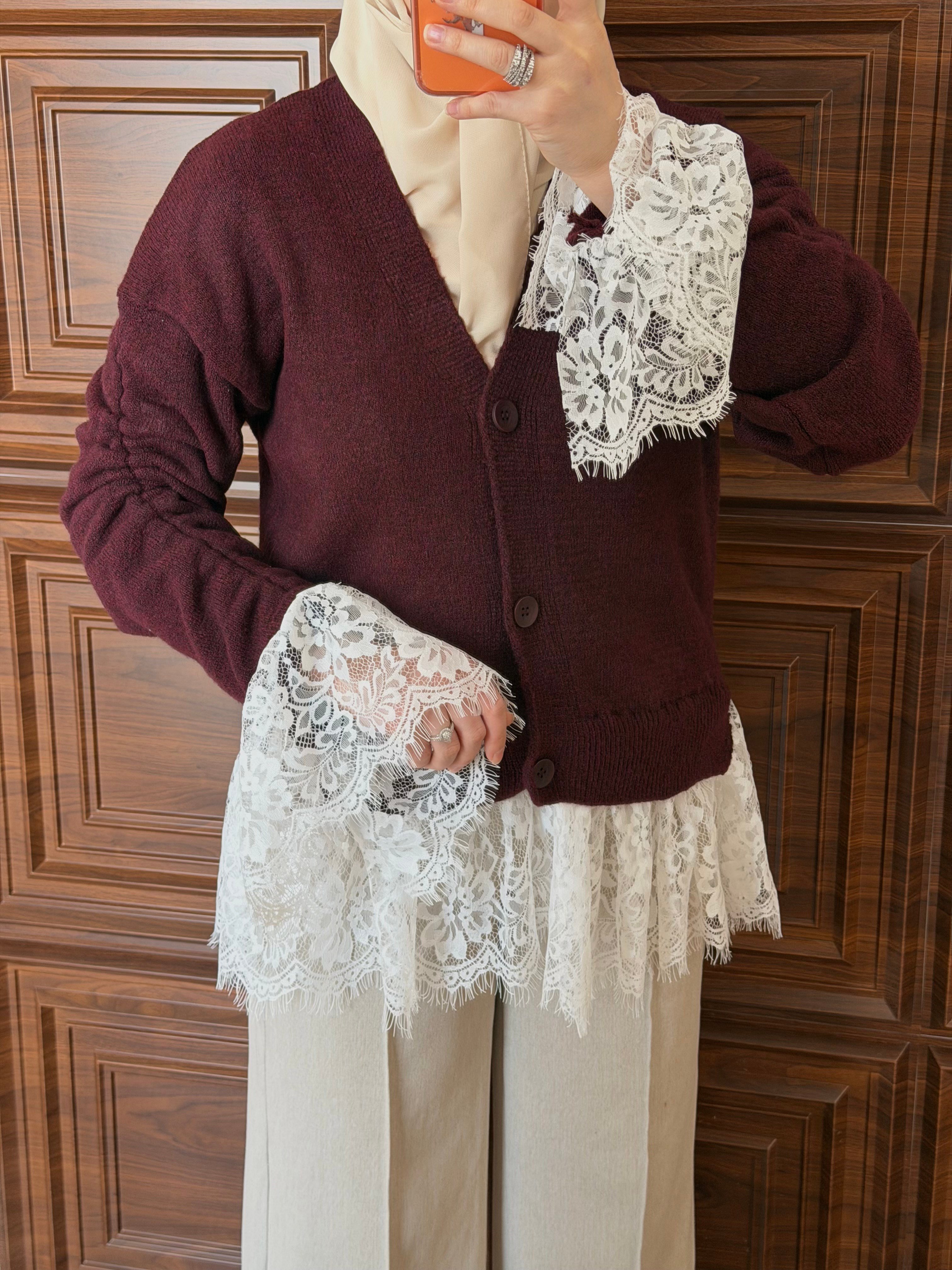 DANTELLİ TRİKO HIRKA BORDO