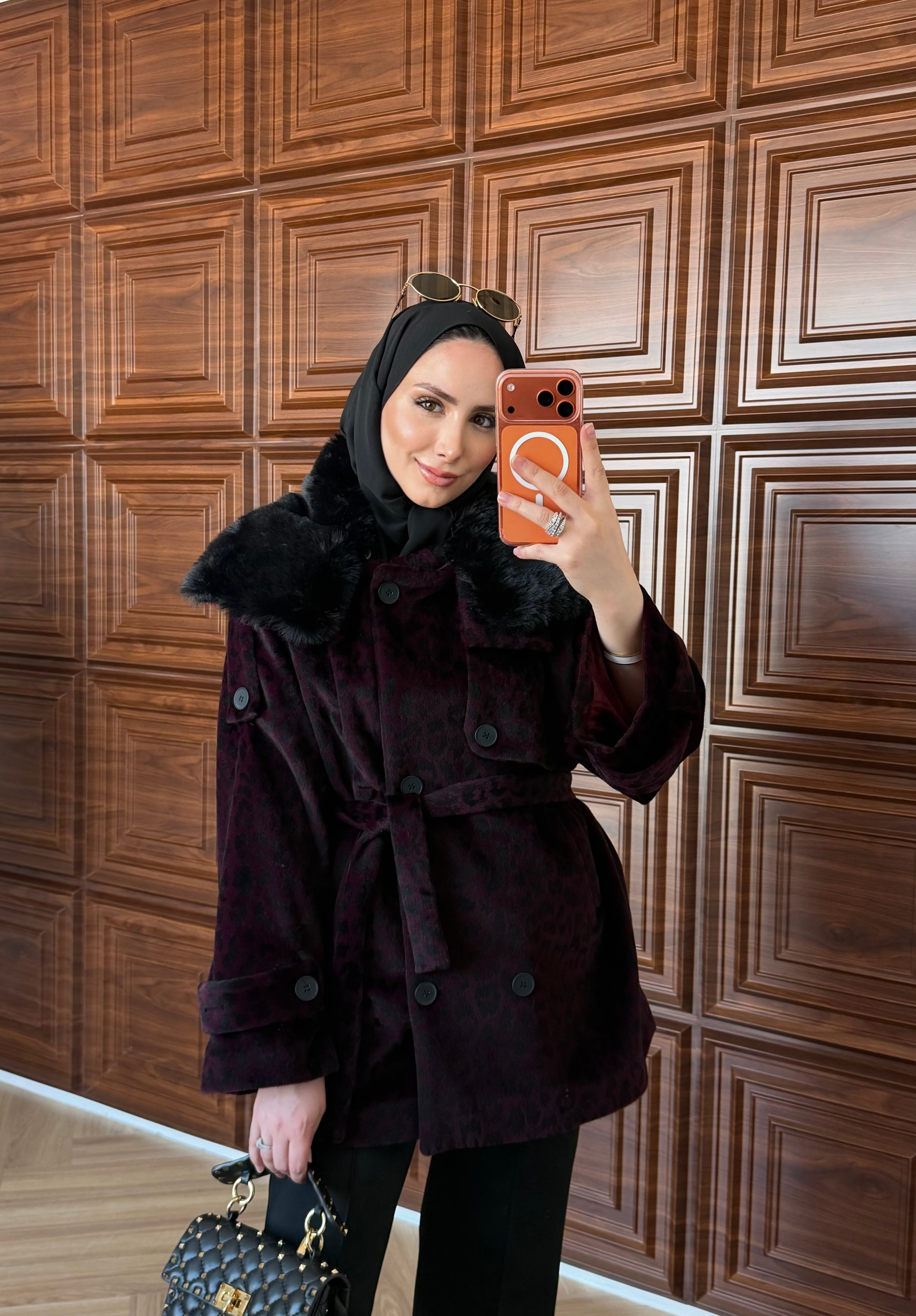 DELUXE LEOPAR DESENLİ KÜRKLÜ KAŞE BORDO