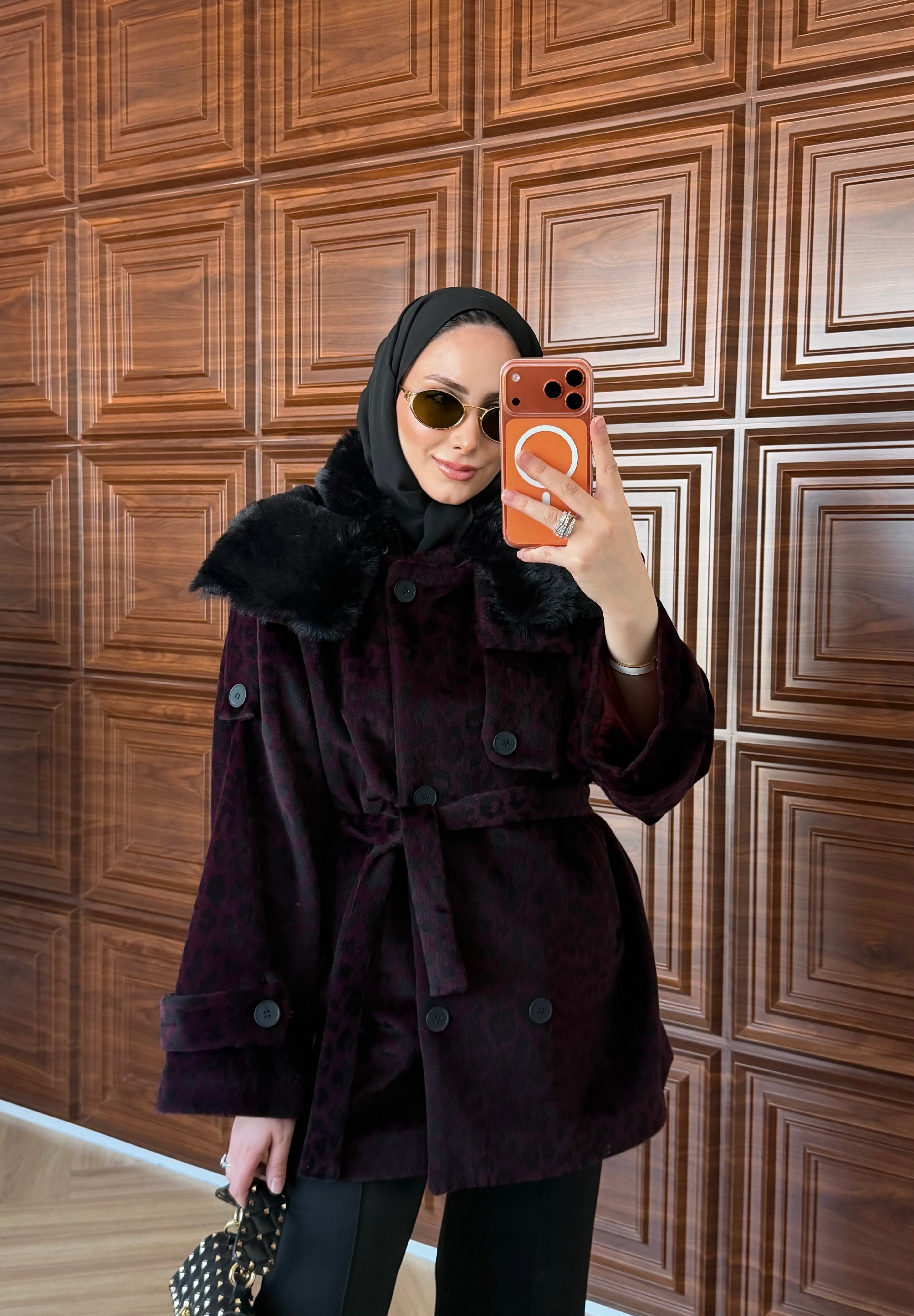 DELUXE LEOPAR DESENLİ KÜRKLÜ KAŞE BORDO