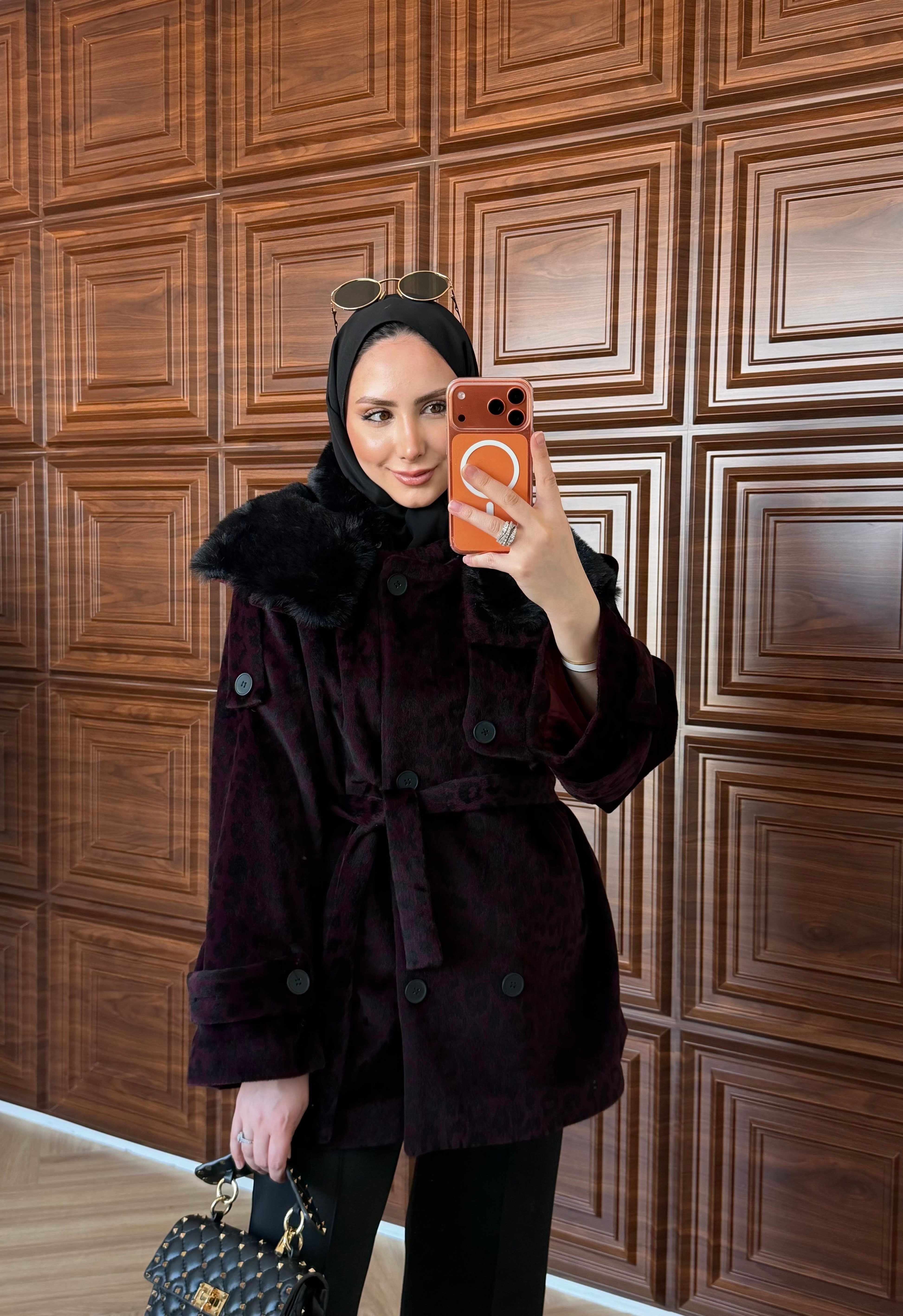 DELUXE LEOPAR DESENLİ KÜRKLÜ KAŞE BORDO