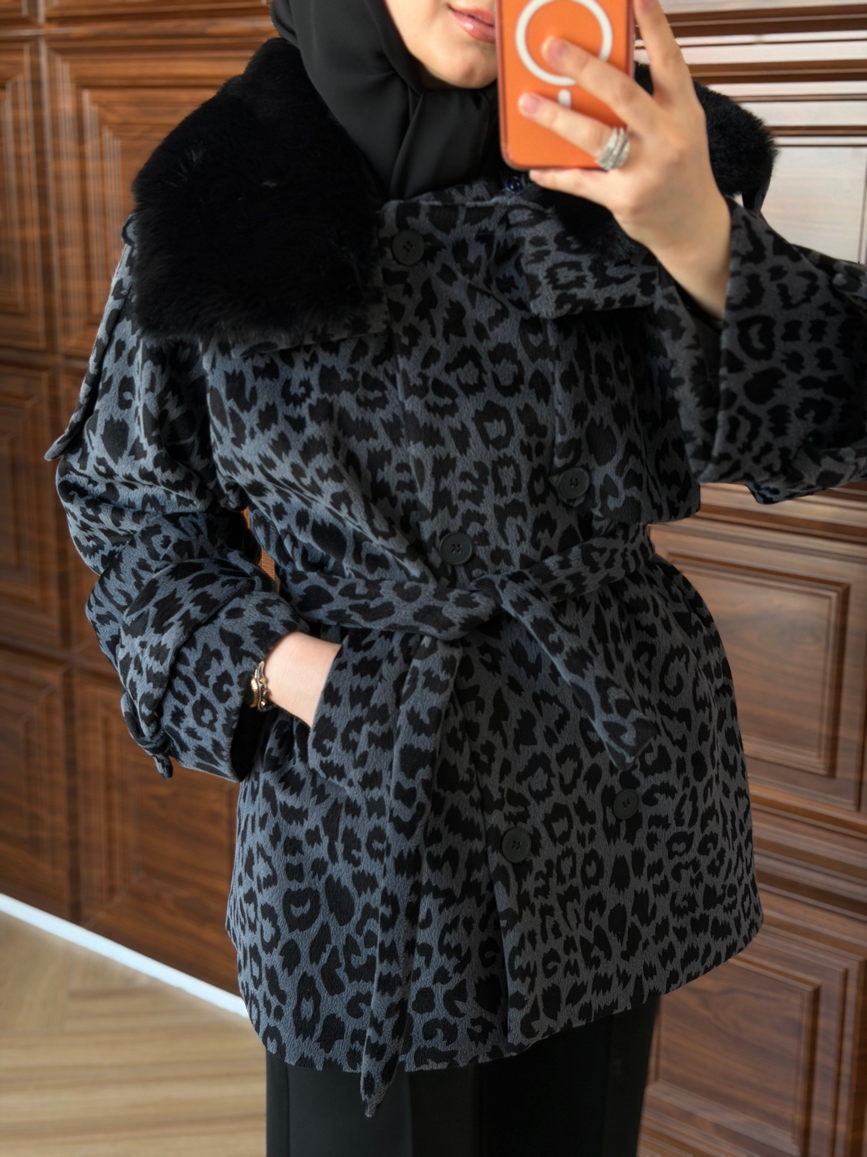 DELUXE LEOPAR DESENLİ KÜRKLÜ KAŞE GRİ