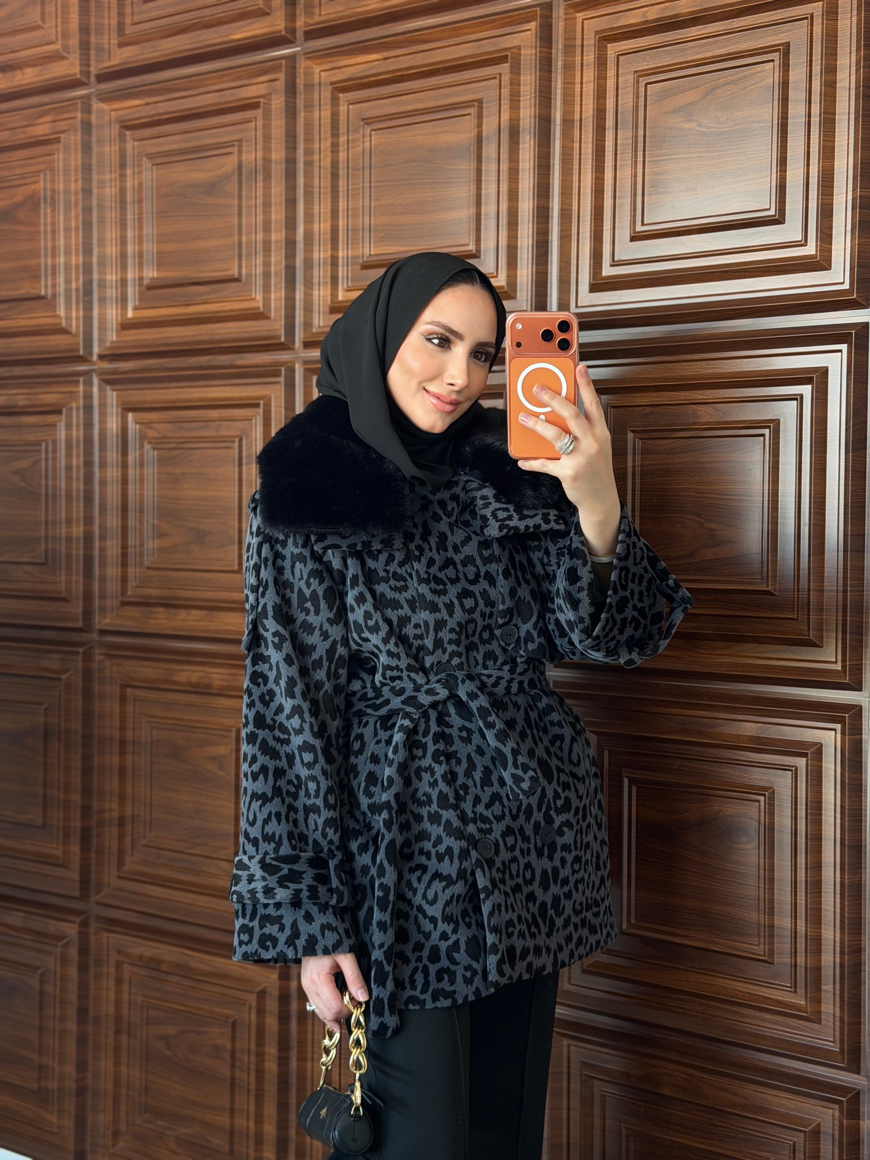 DELUXE LEOPAR DESENLİ KÜRKLÜ KAŞE GRİ