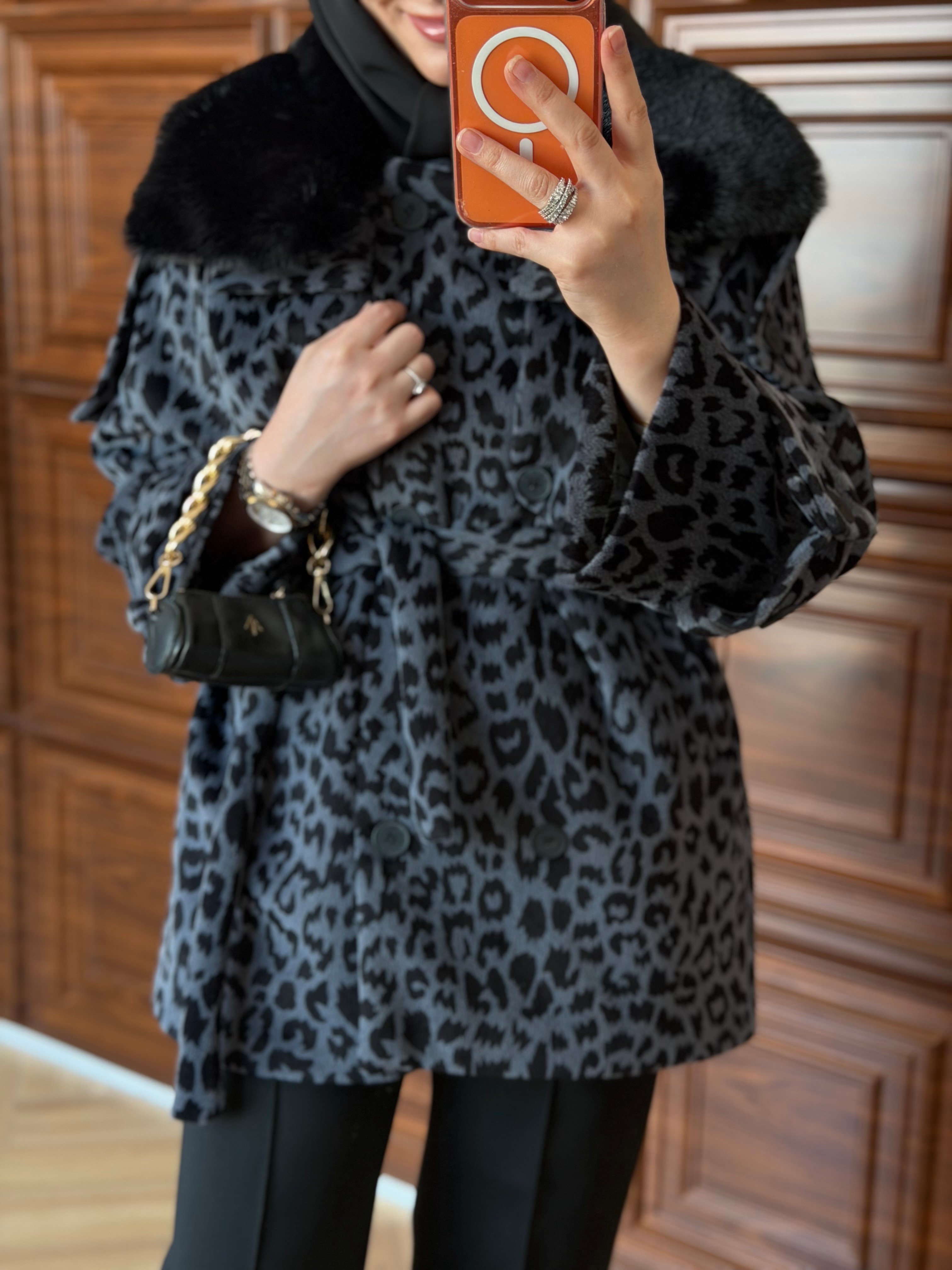 DELUXE LEOPAR DESENLİ KÜRKLÜ KAŞE GRİ