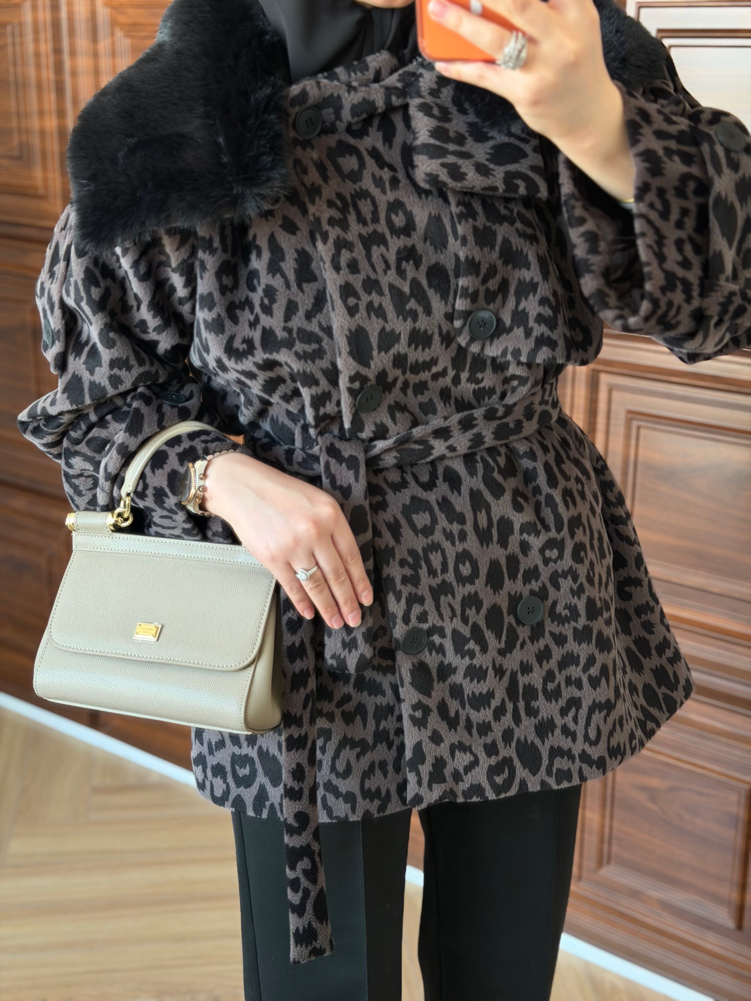DELUXE LEOPAR DESENLİ KÜRKLÜ KAŞE KAHVE