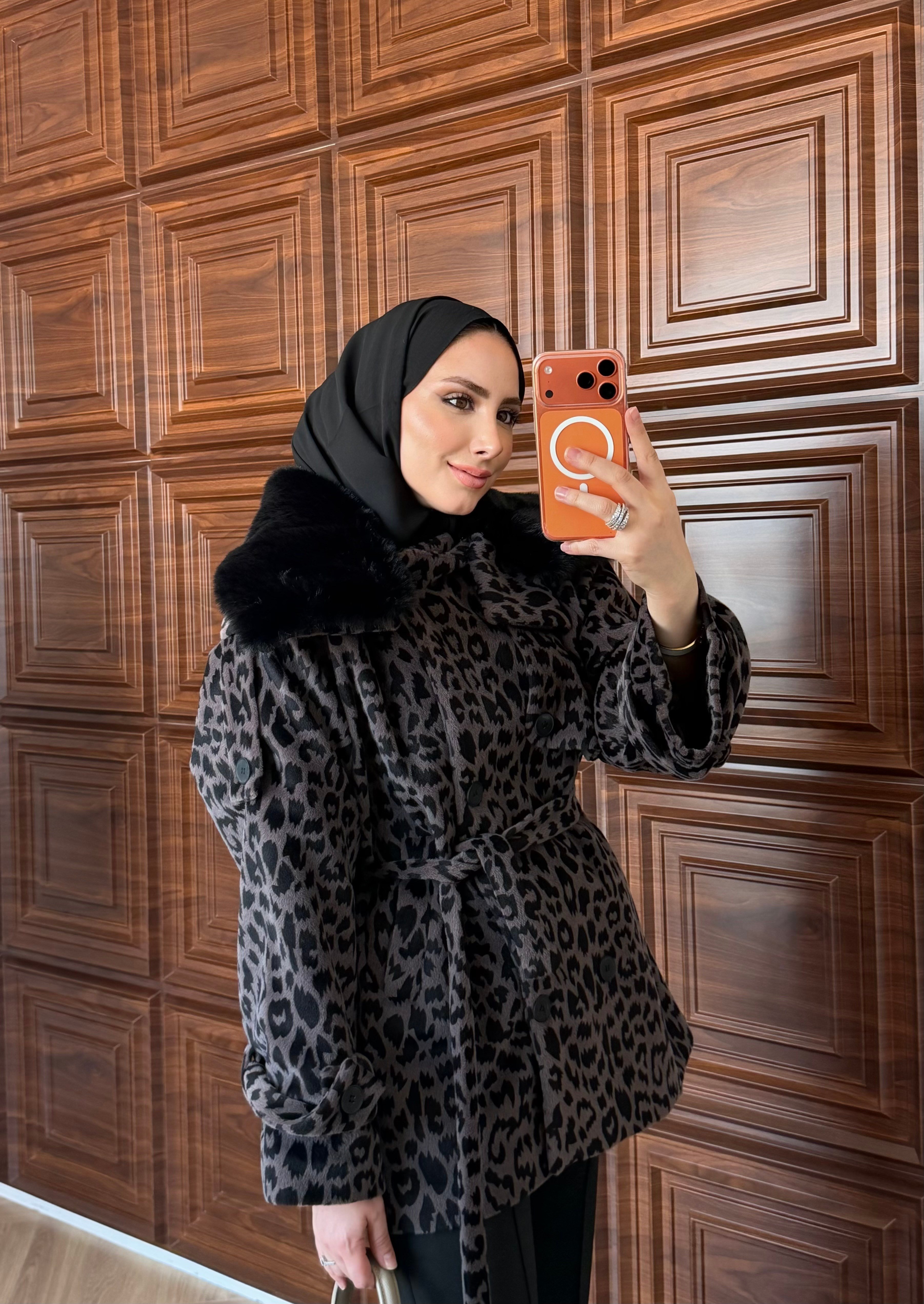 DELUXE LEOPAR DESENLİ KÜRKLÜ KAŞE KAHVE