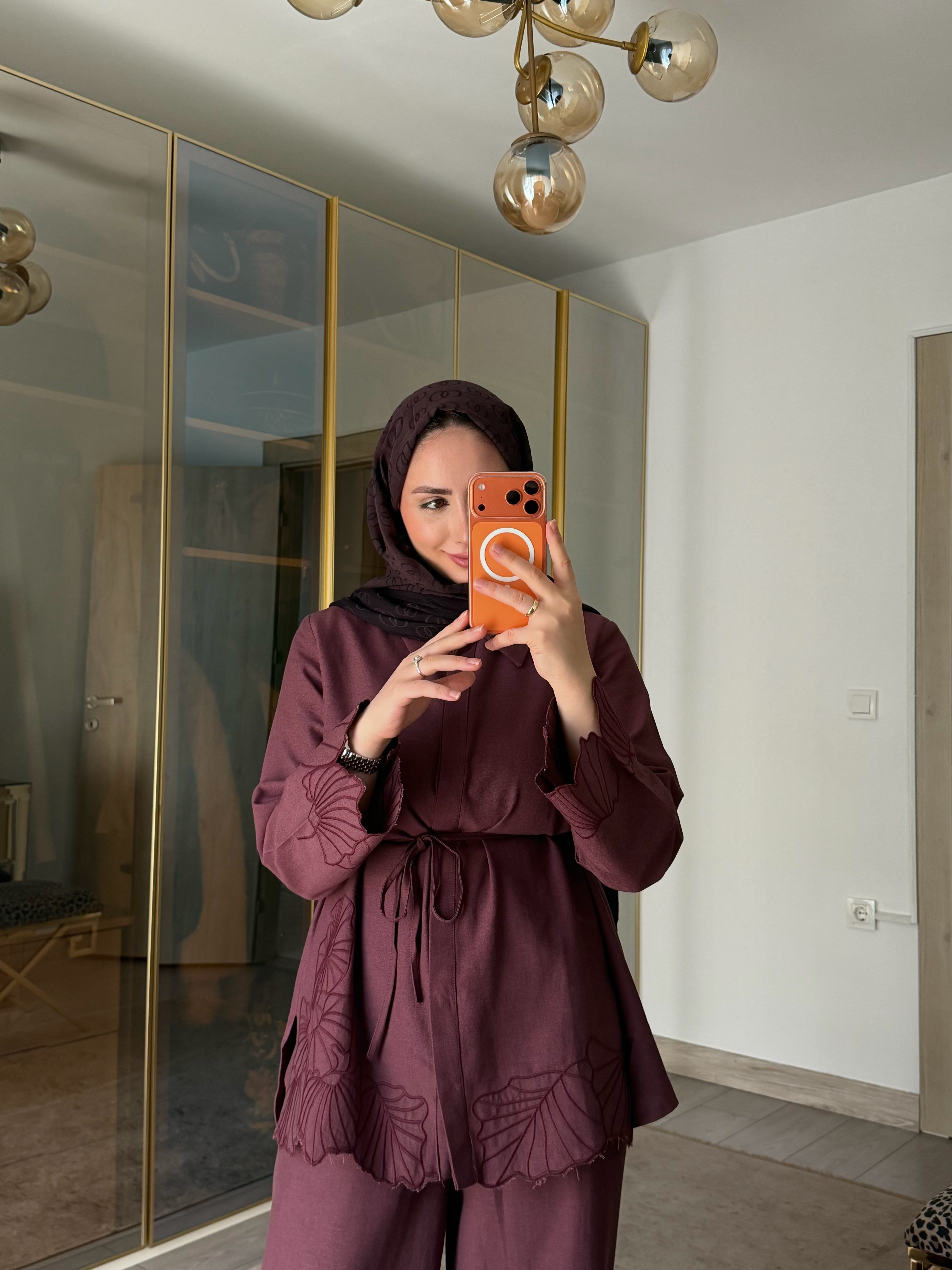 DORA NAKIŞ DETAYLI İKİLİ TAKIM BORDO