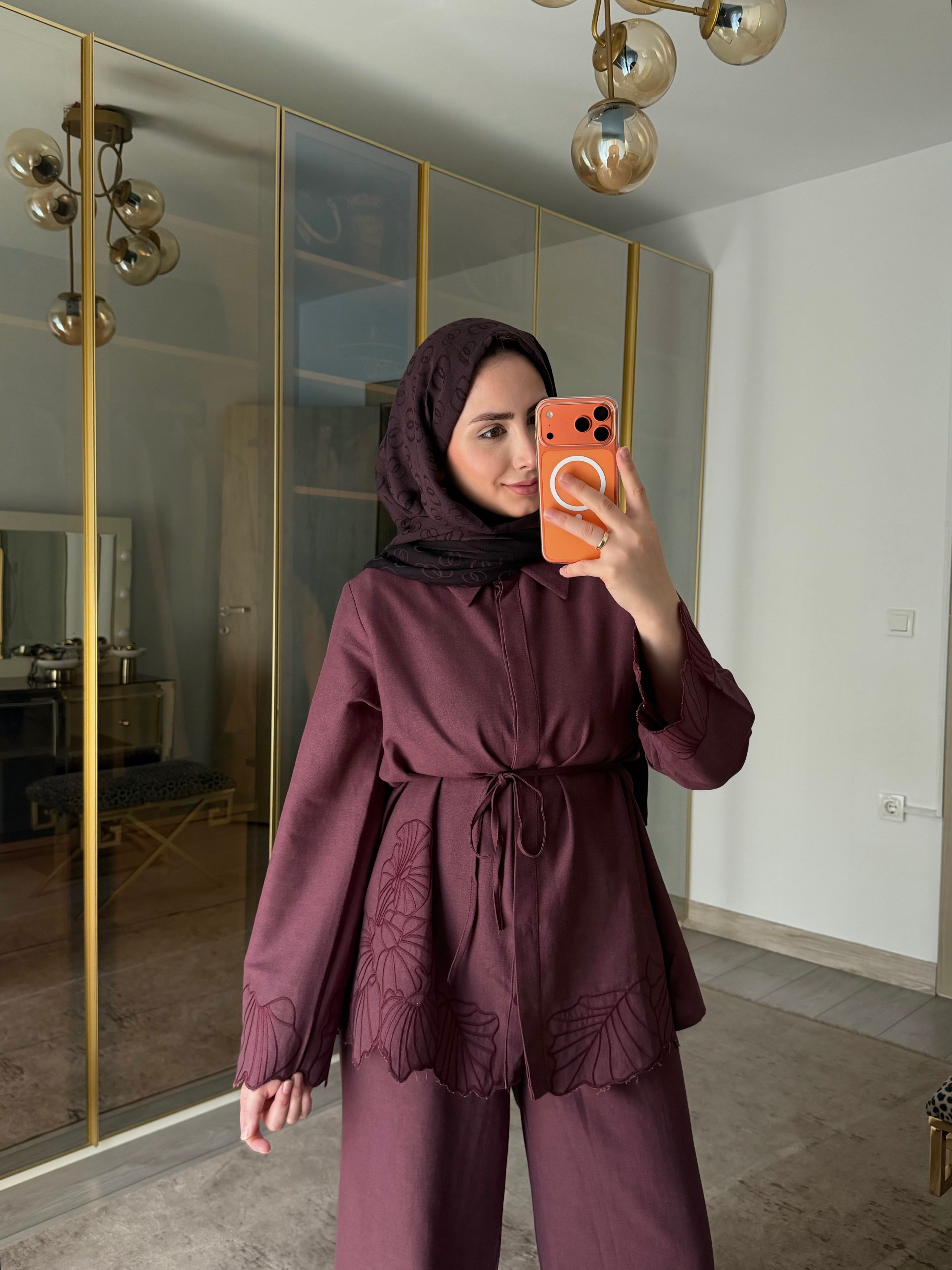 DORA NAKIŞ DETAYLI İKİLİ TAKIM BORDO