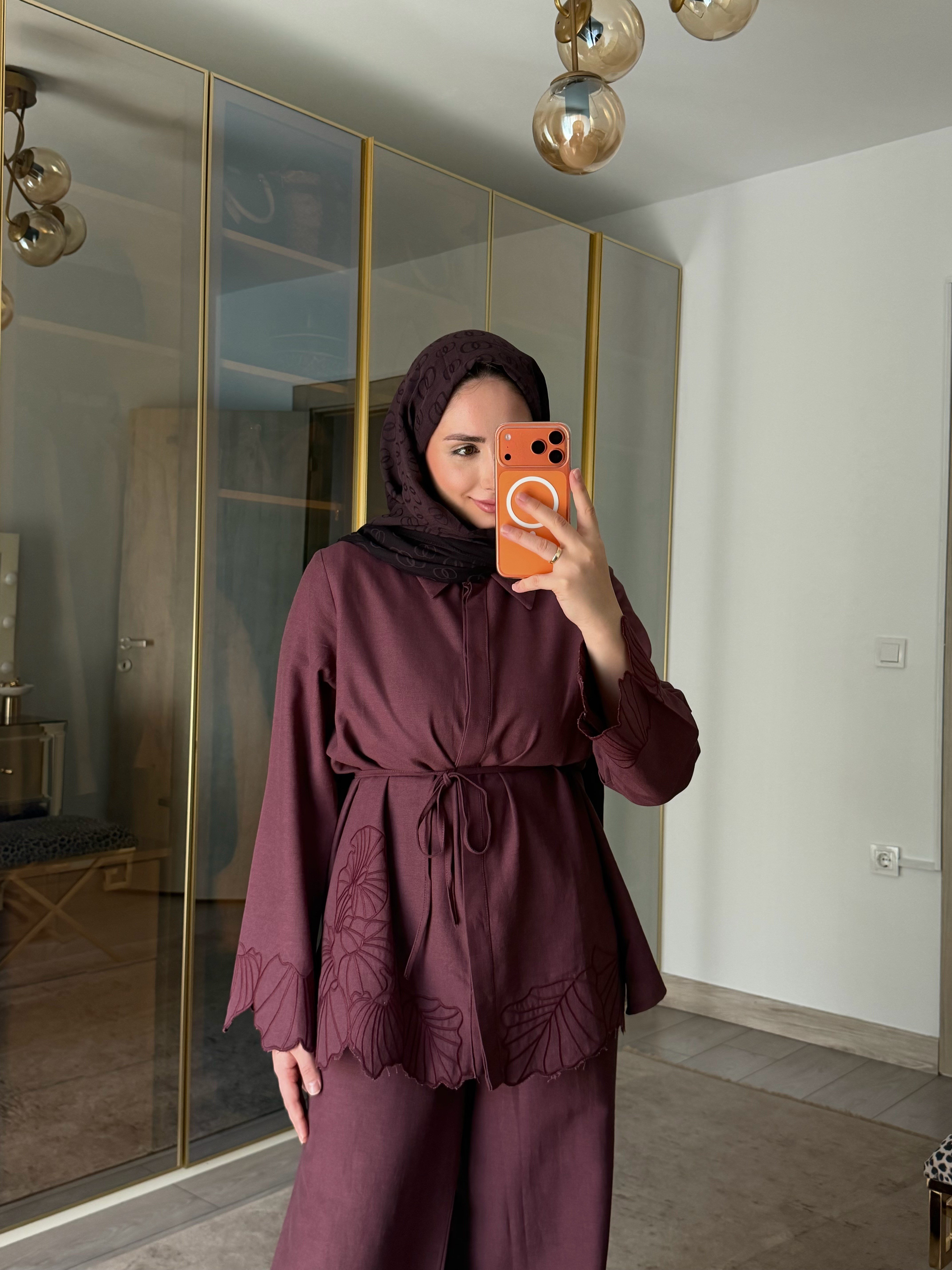 DORA NAKIŞ DETAYLI İKİLİ TAKIM BORDO