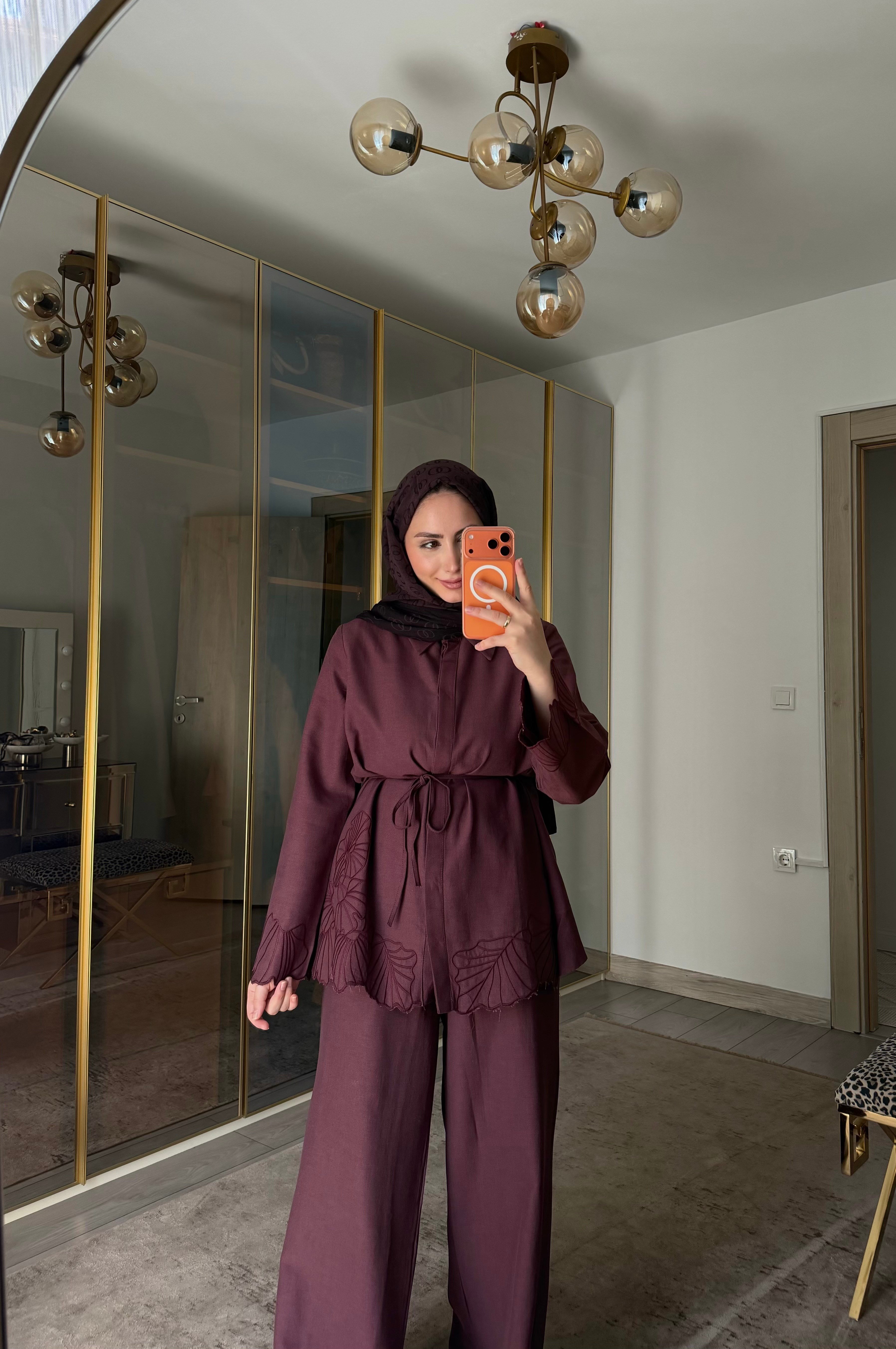 DORA NAKIŞ DETAYLI İKİLİ TAKIM BORDO