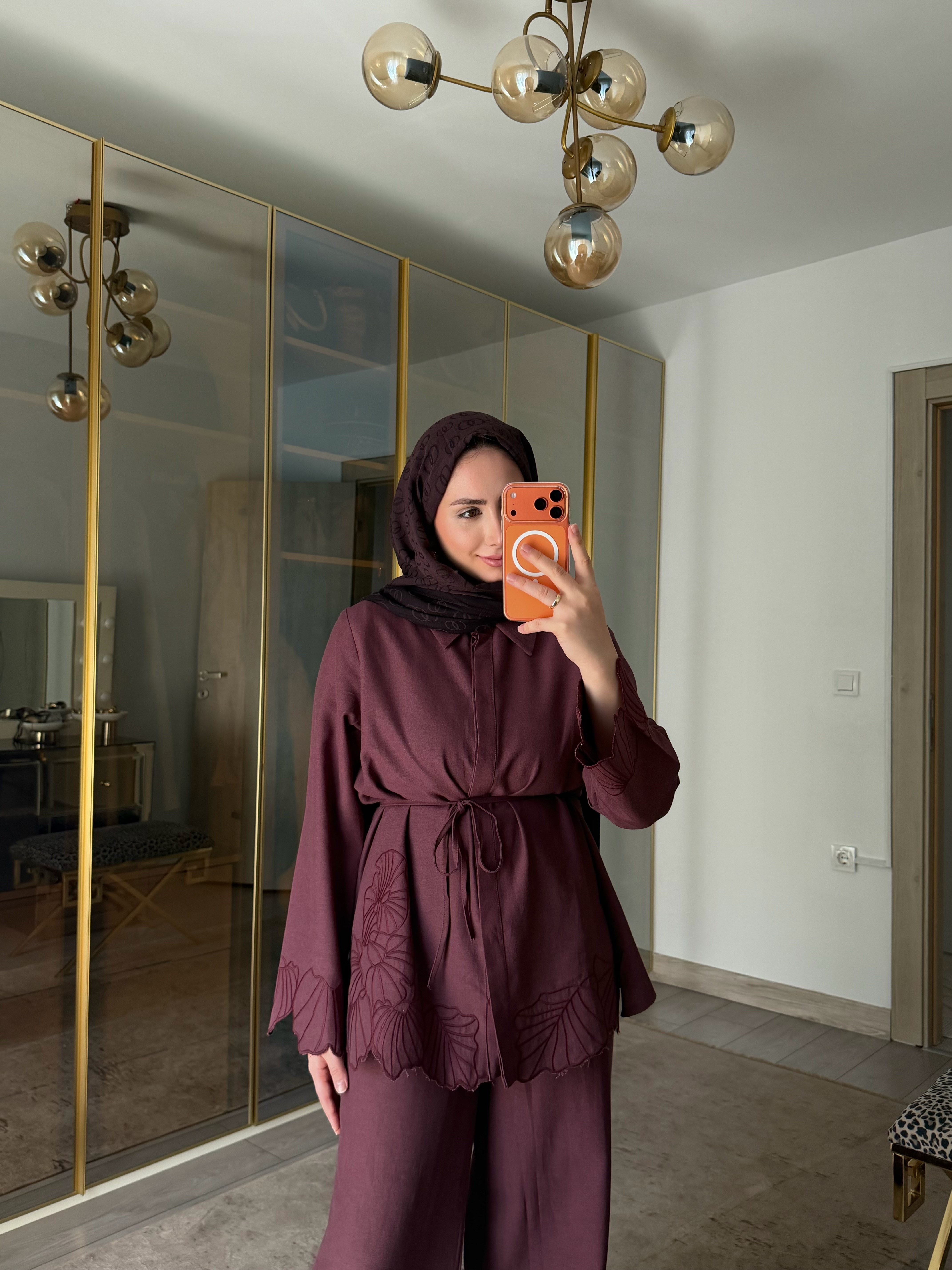 DORA NAKIŞ DETAYLI İKİLİ TAKIM BORDO