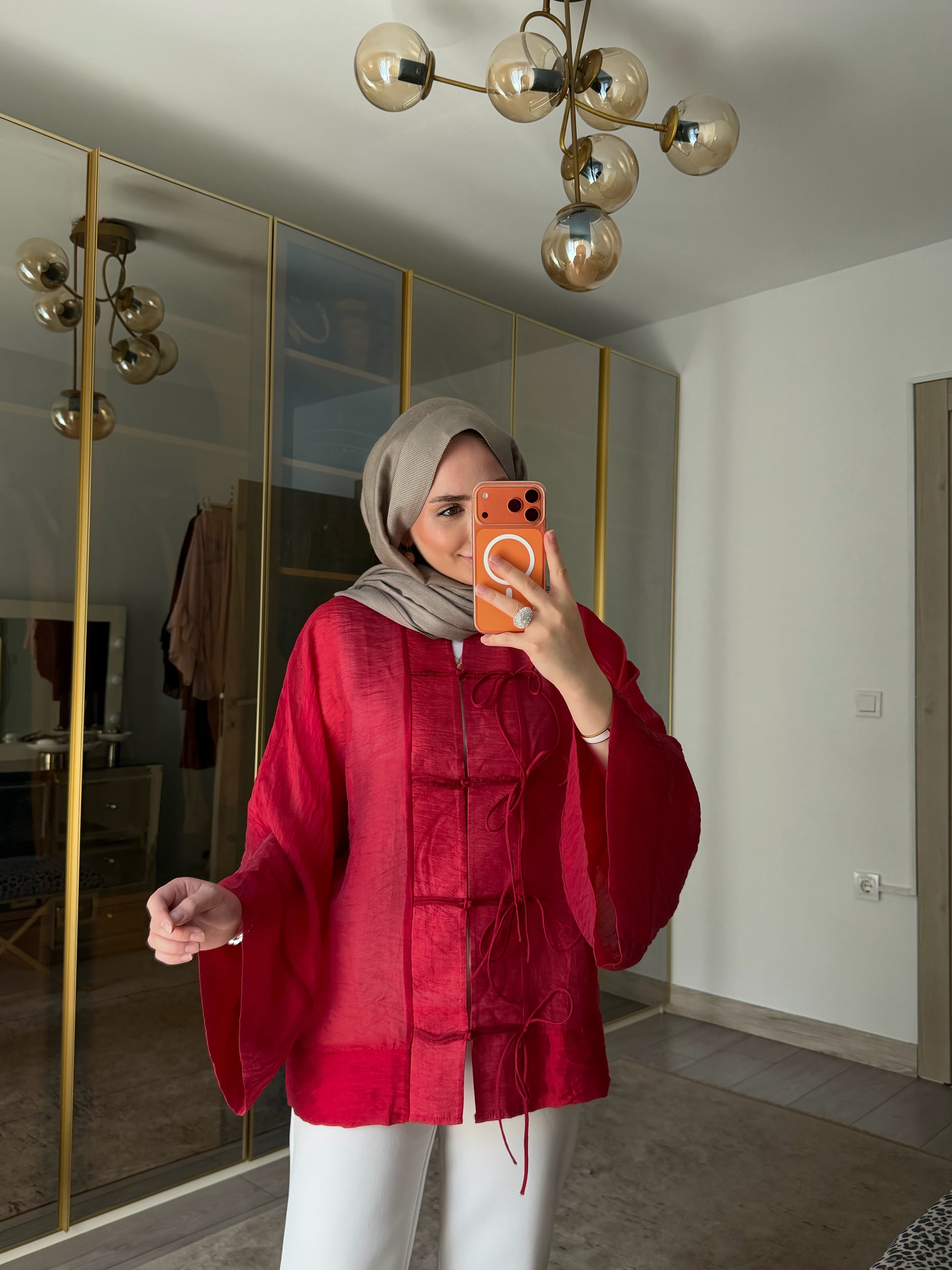 EFİL SICAK YAZ KİMONO KIRMIZI