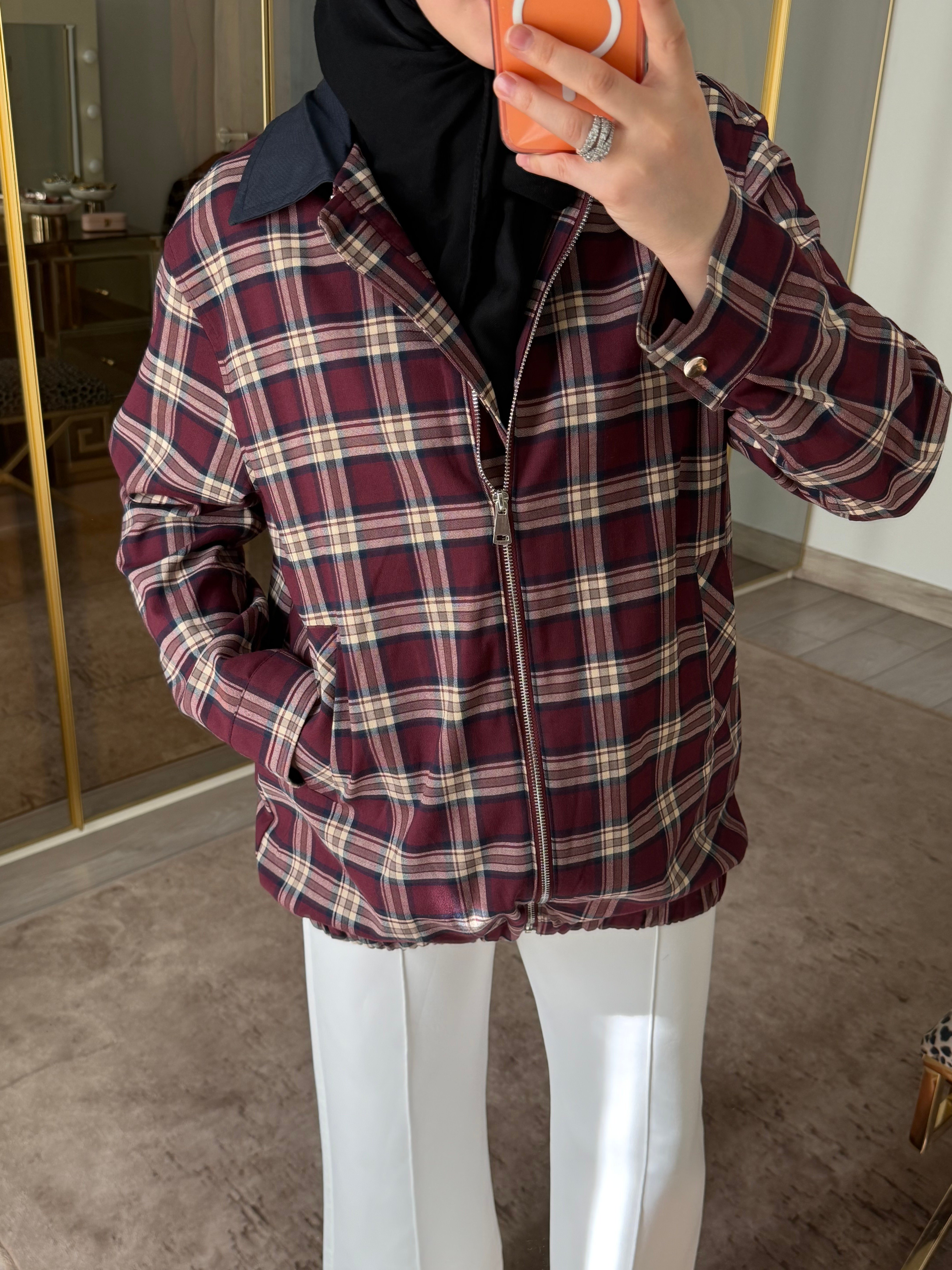 EKOSE DESENLİ BOMBER CEKET BORDO