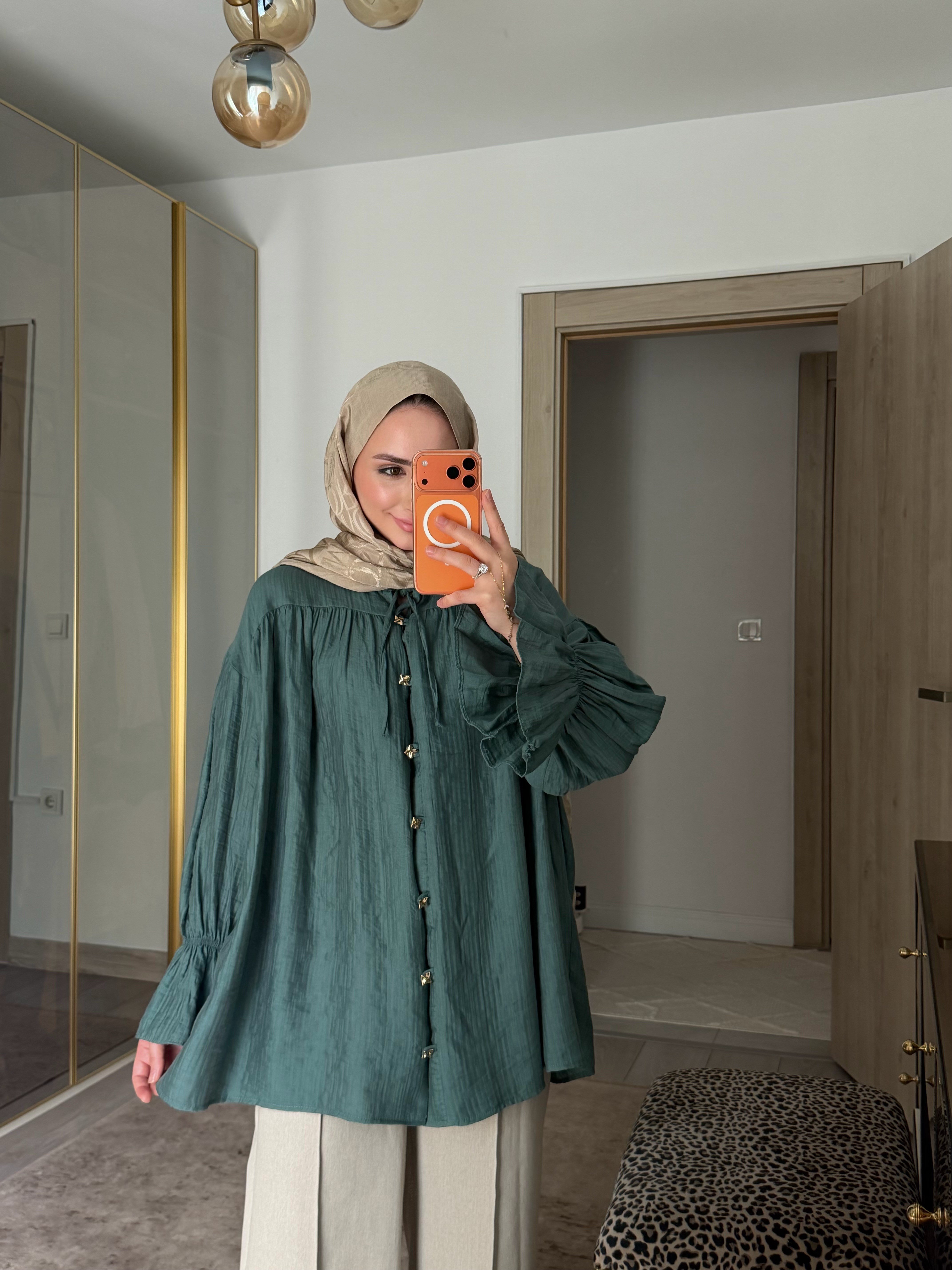 ELISA BÜZGÜ KOL DETAYLI GÖMLEK PETROL 