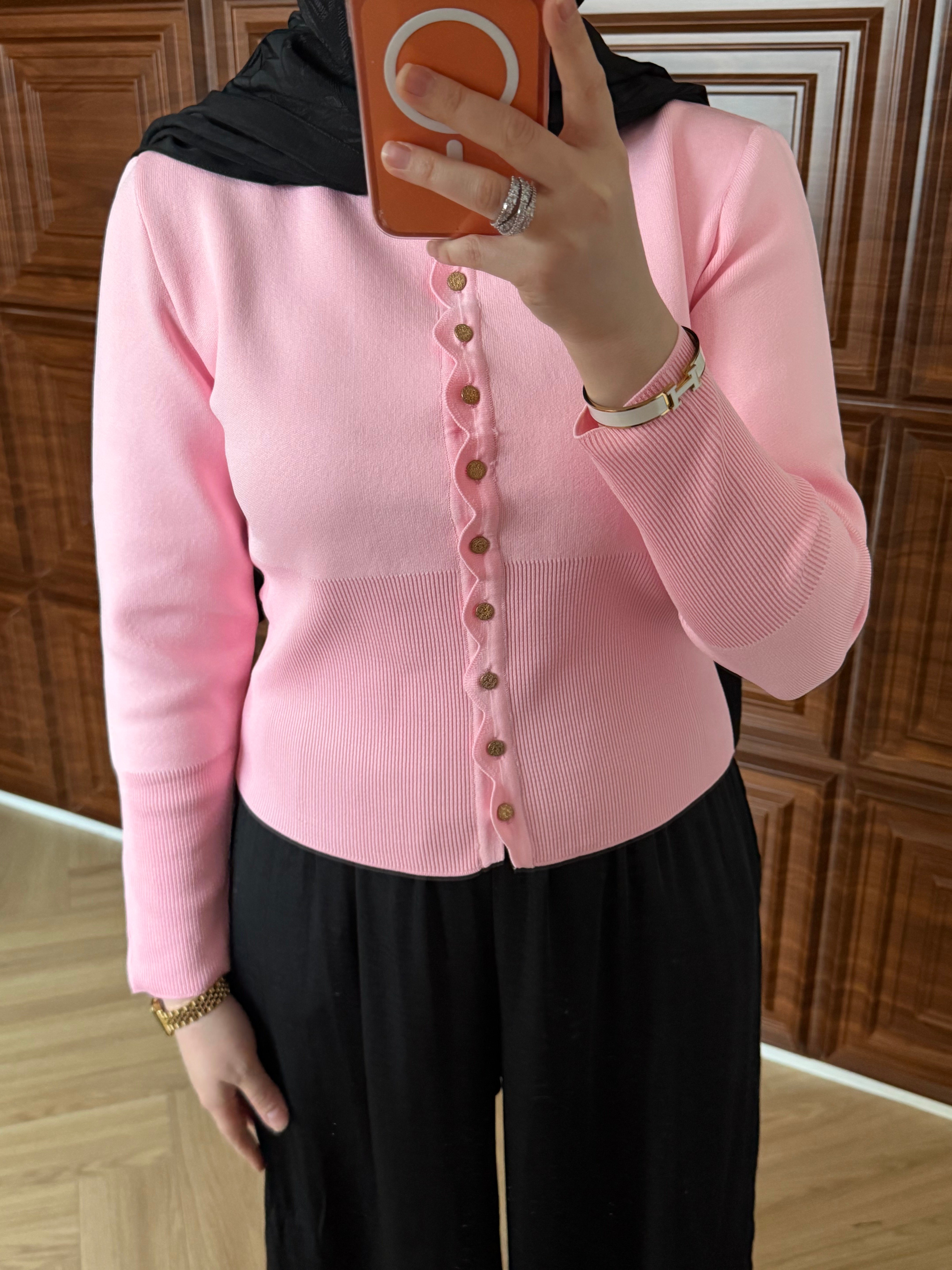 FLOWER MERSERİZE HIRKA PEMBE