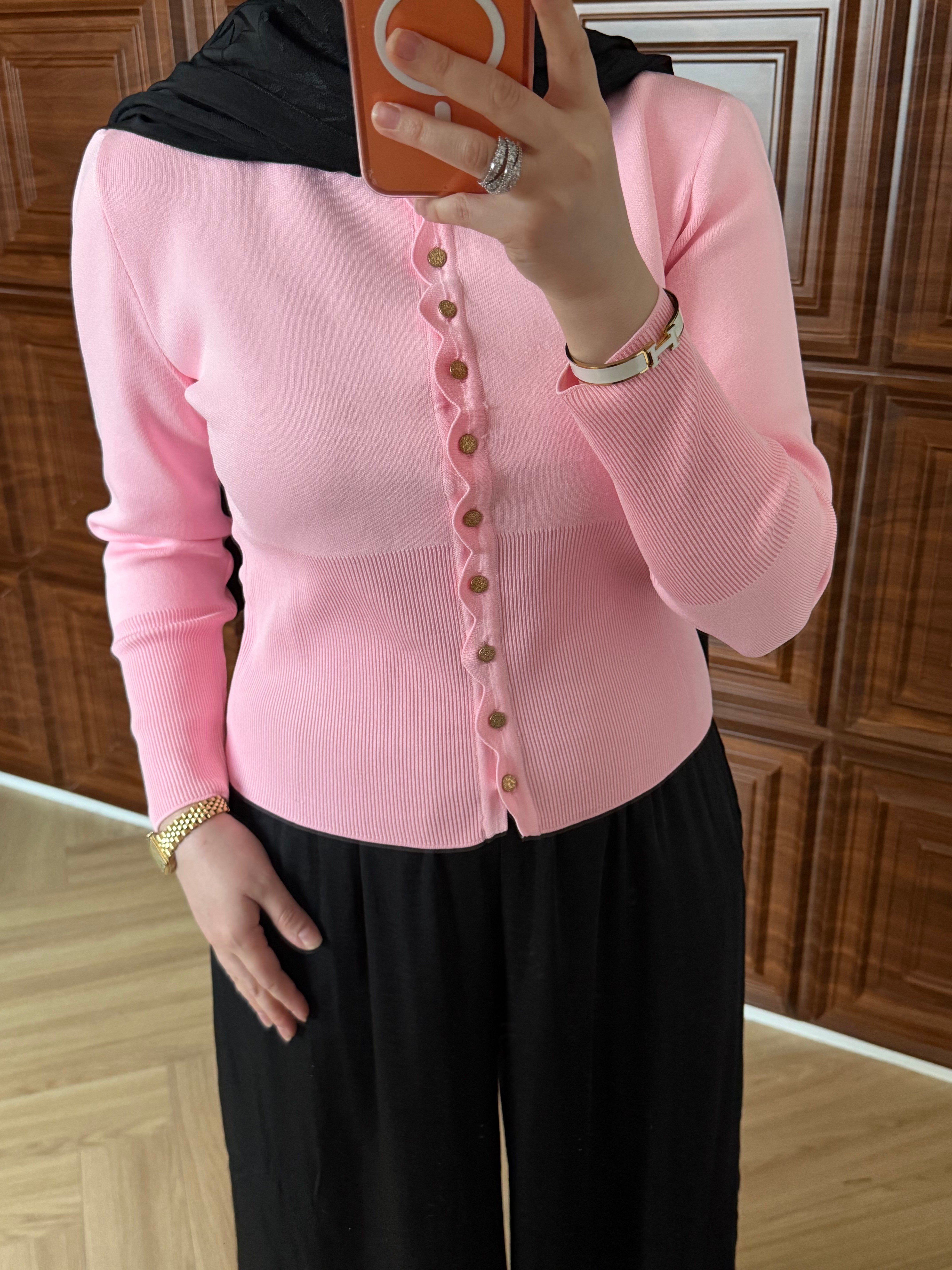 FLOWER MERSERİZE HIRKA PEMBE