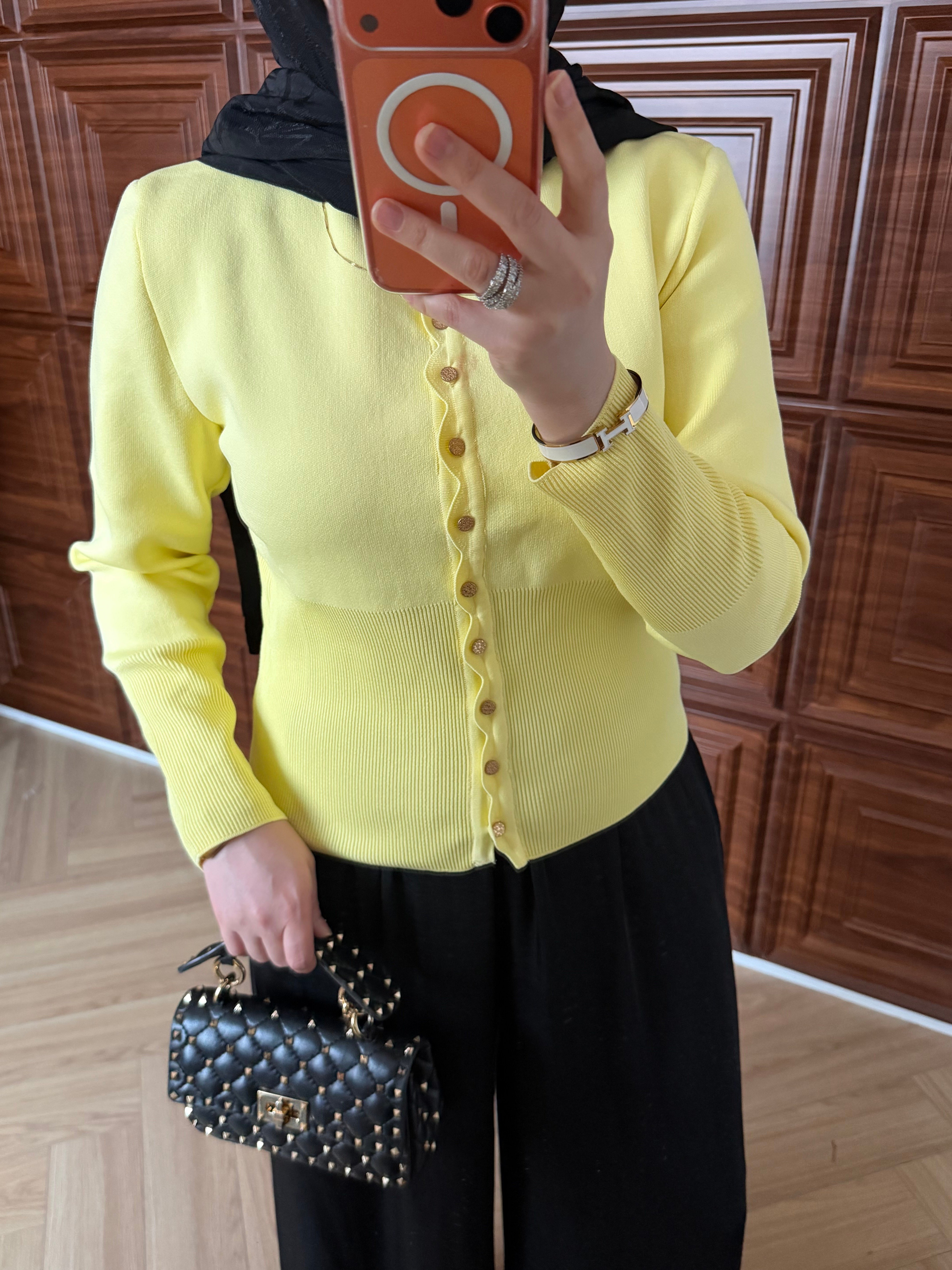 FLOWER MERSERİZE HIRKA SARI