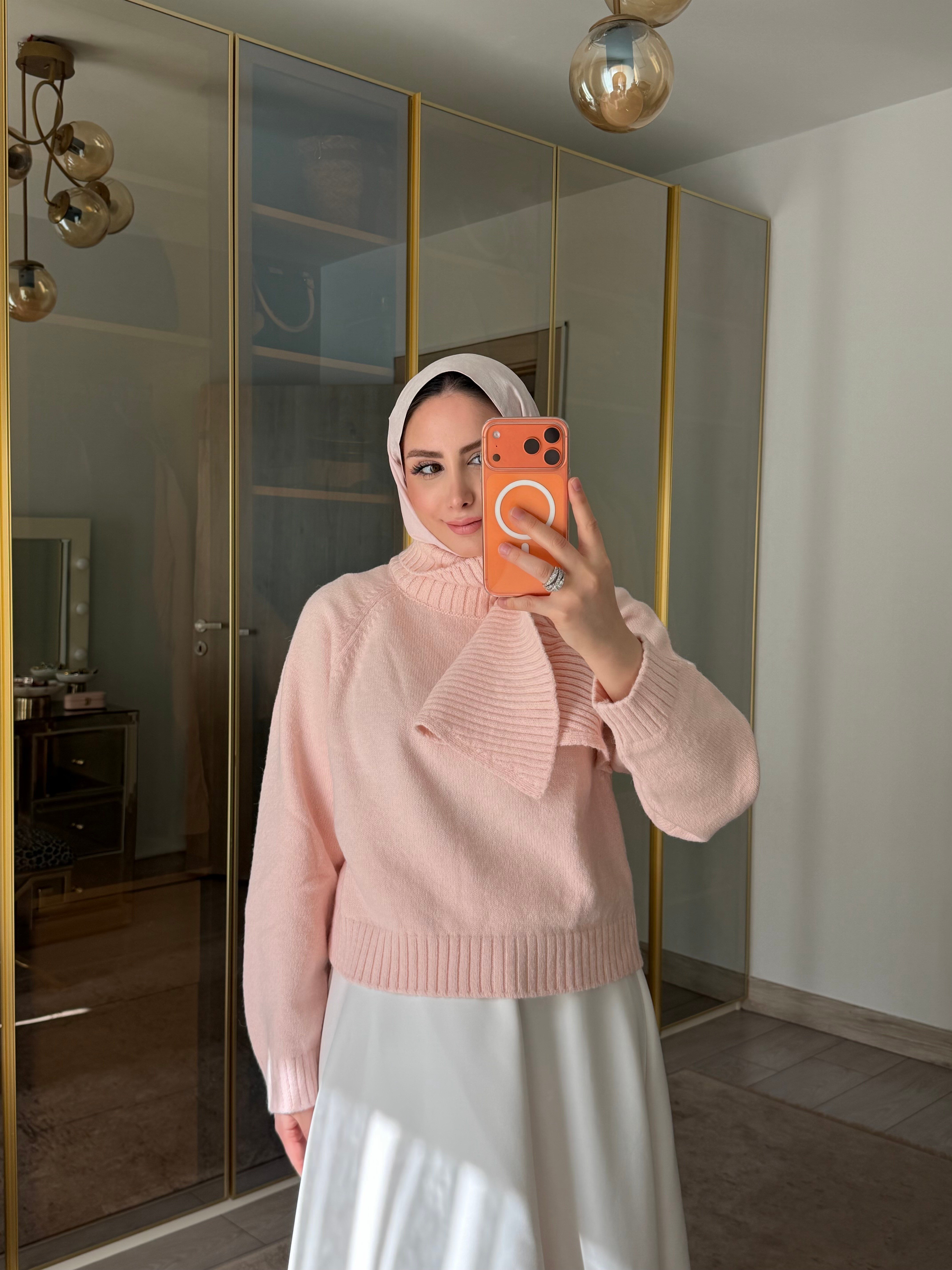 FULAR YAKA TRİKO KAZAK TOZ PEMBE