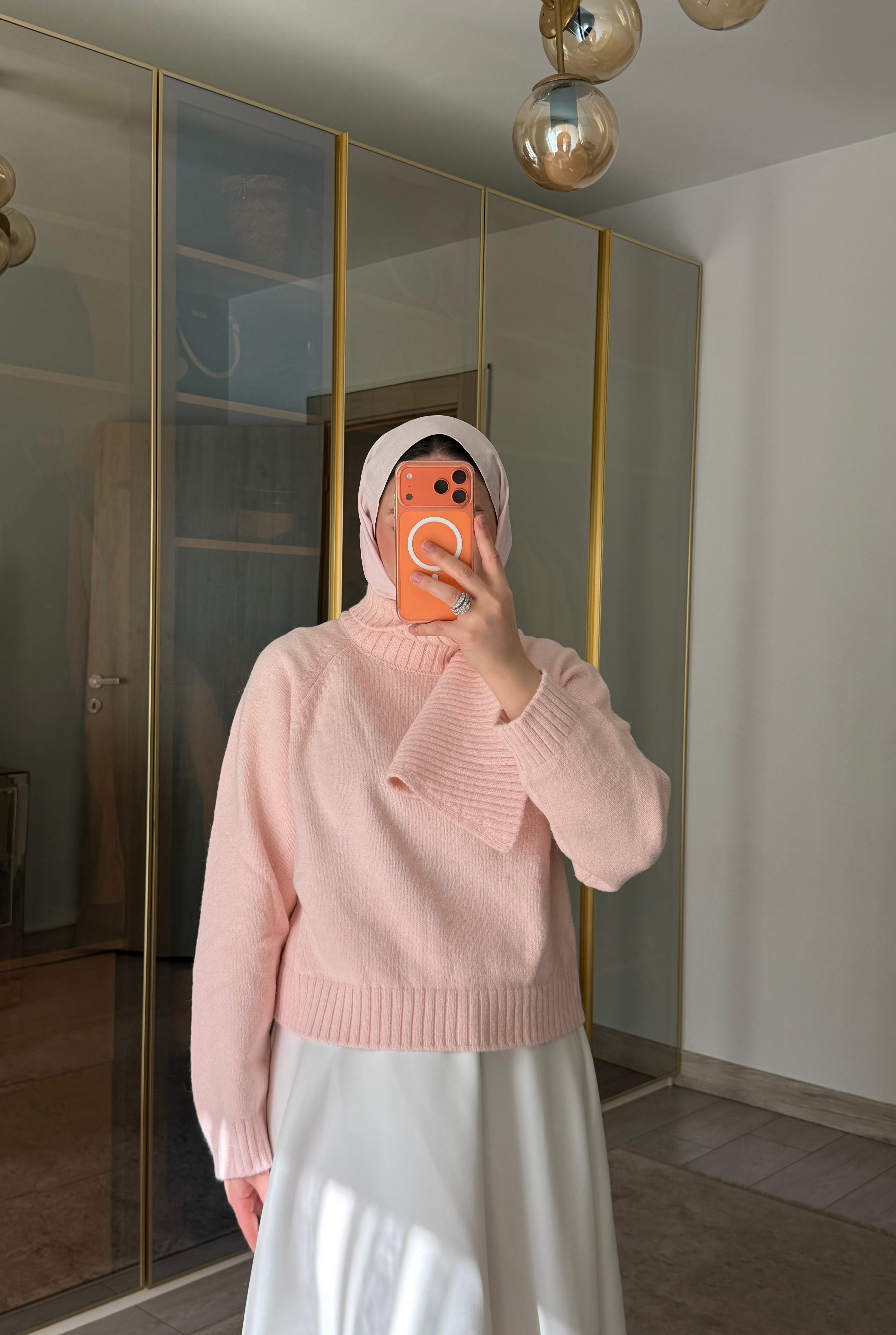 FULAR YAKA TRİKO KAZAK TOZ PEMBE