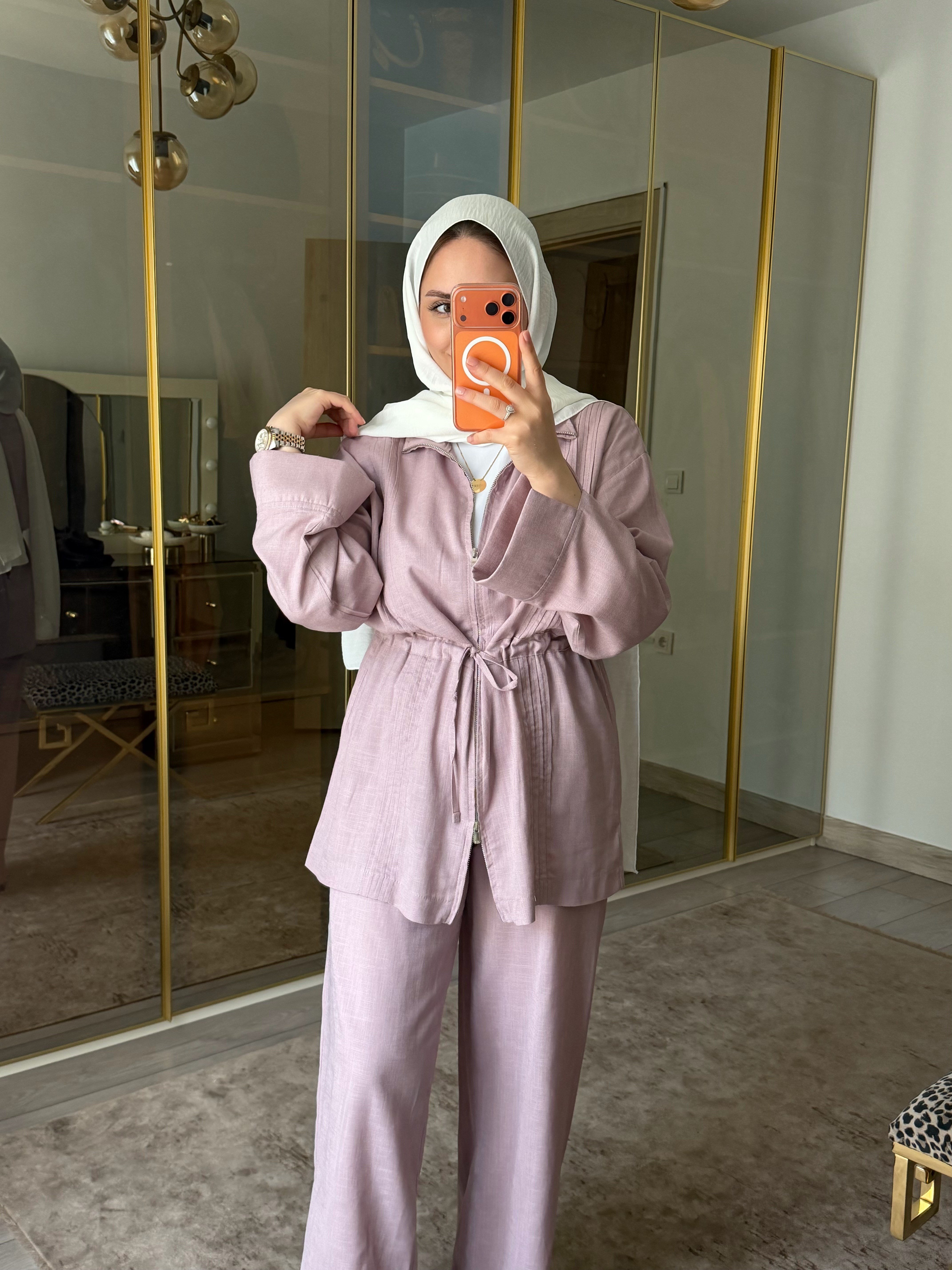 HAM KETEN ÇİFT FERMUARLI TAKIM LİLA