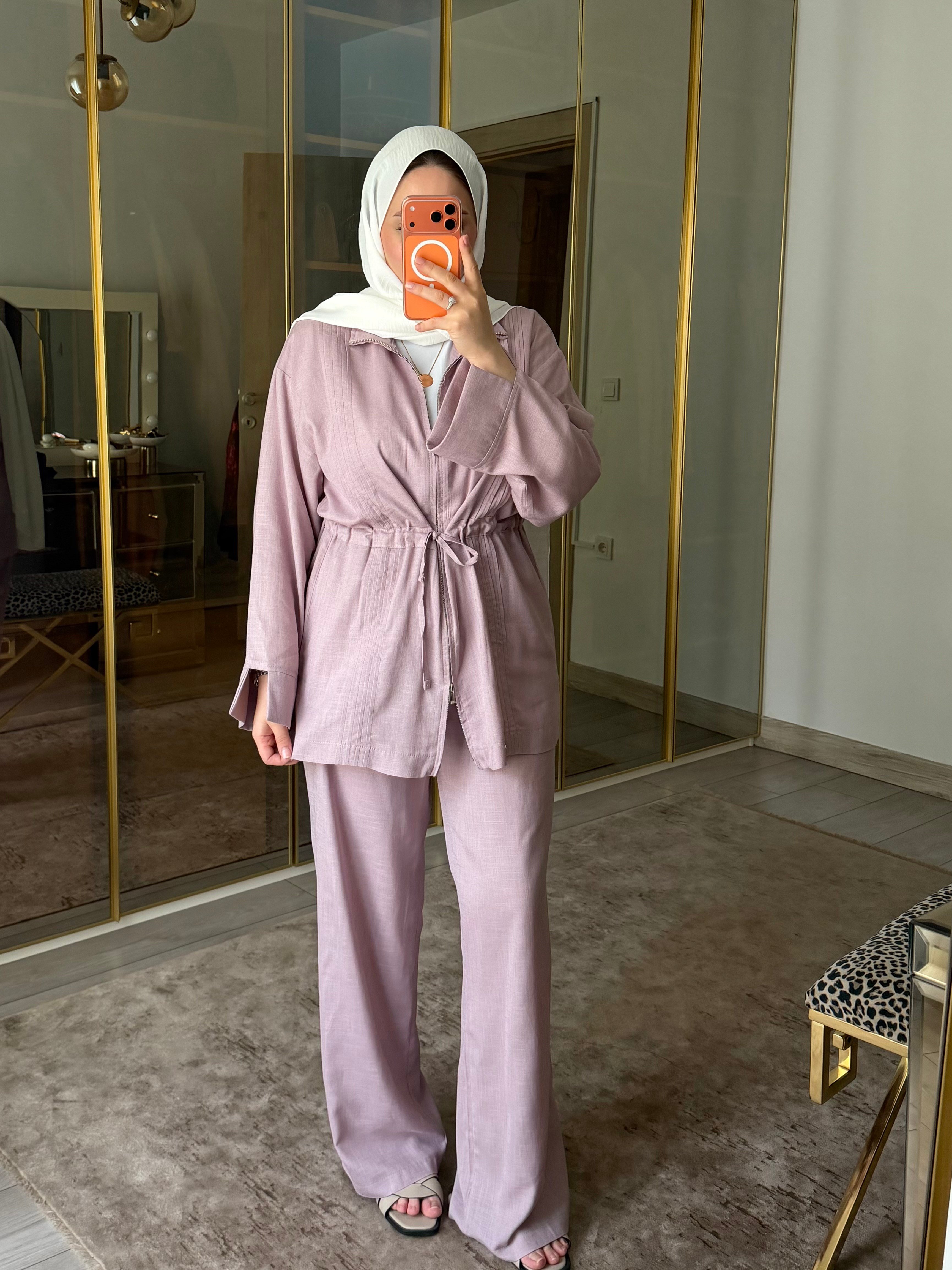 HAM KETEN ÇİFT FERMUARLI TAKIM LİLA