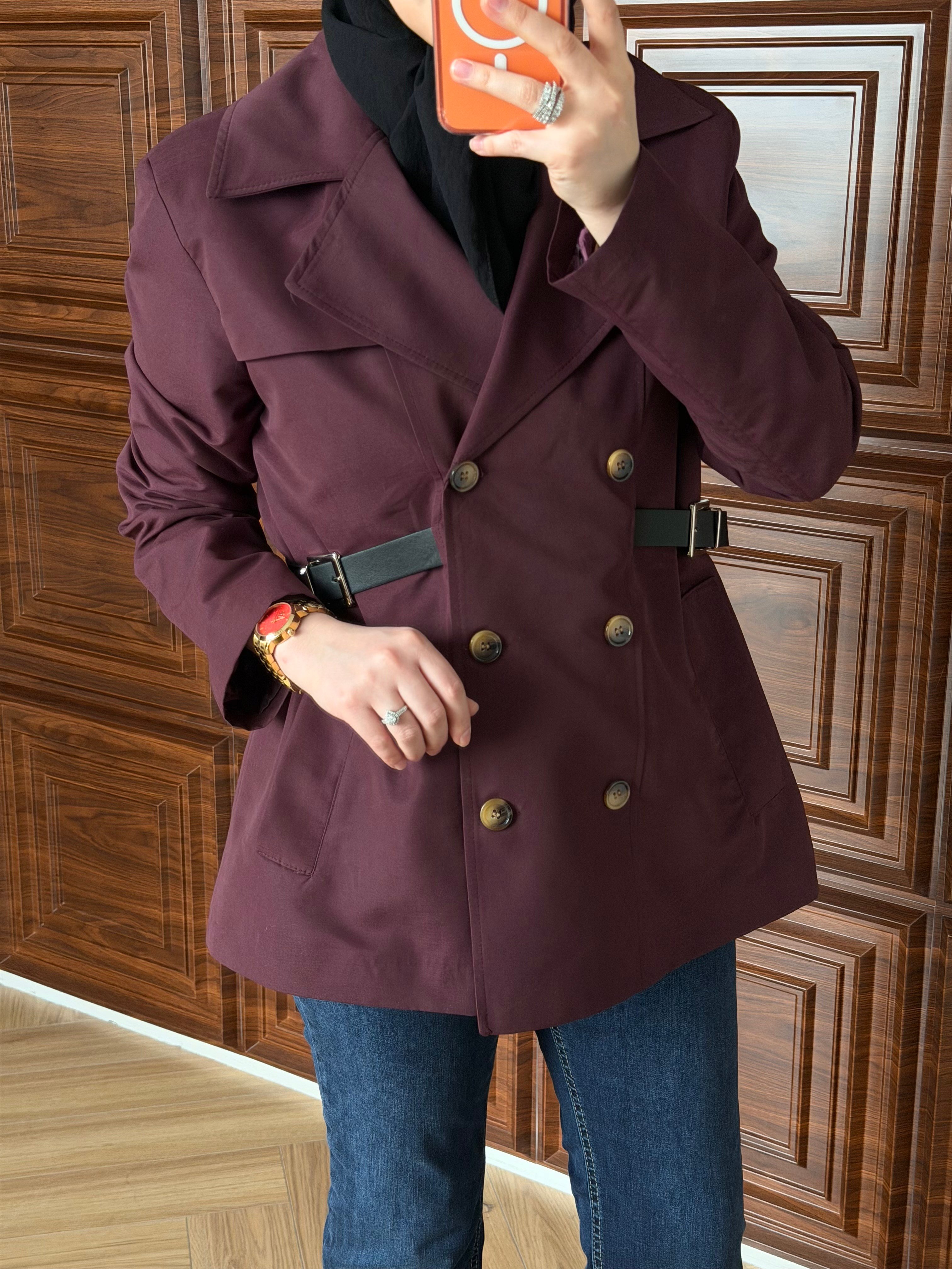 IPKYL MODEL KRUVAZE KEMERLİ TRENÇ BORDO