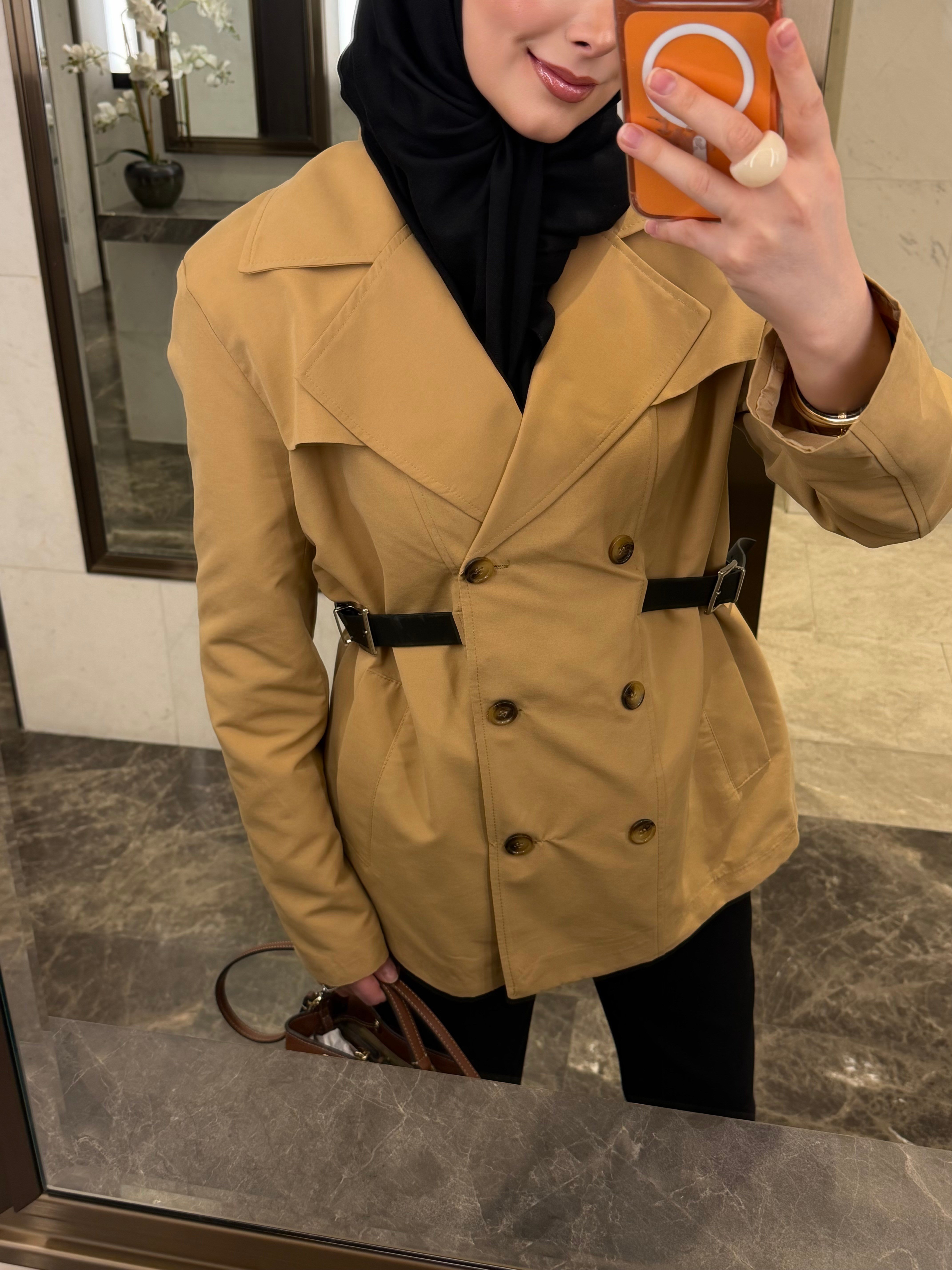 IPKYL MODEL KRUVAZE KEMERLİ TRENÇ CAMEL