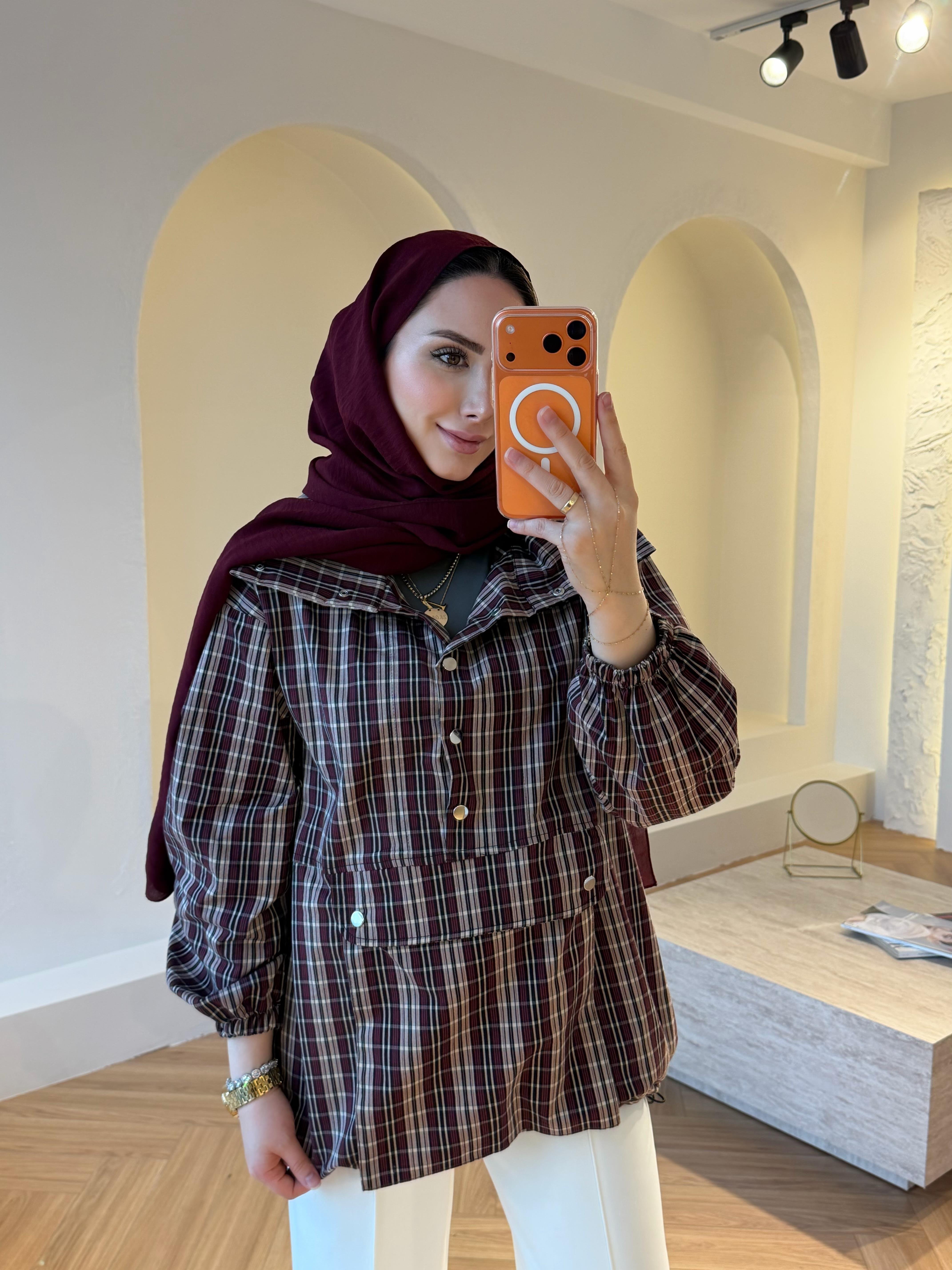 KANGURU EKOSE DESENLİ GÖMLEK BORDO