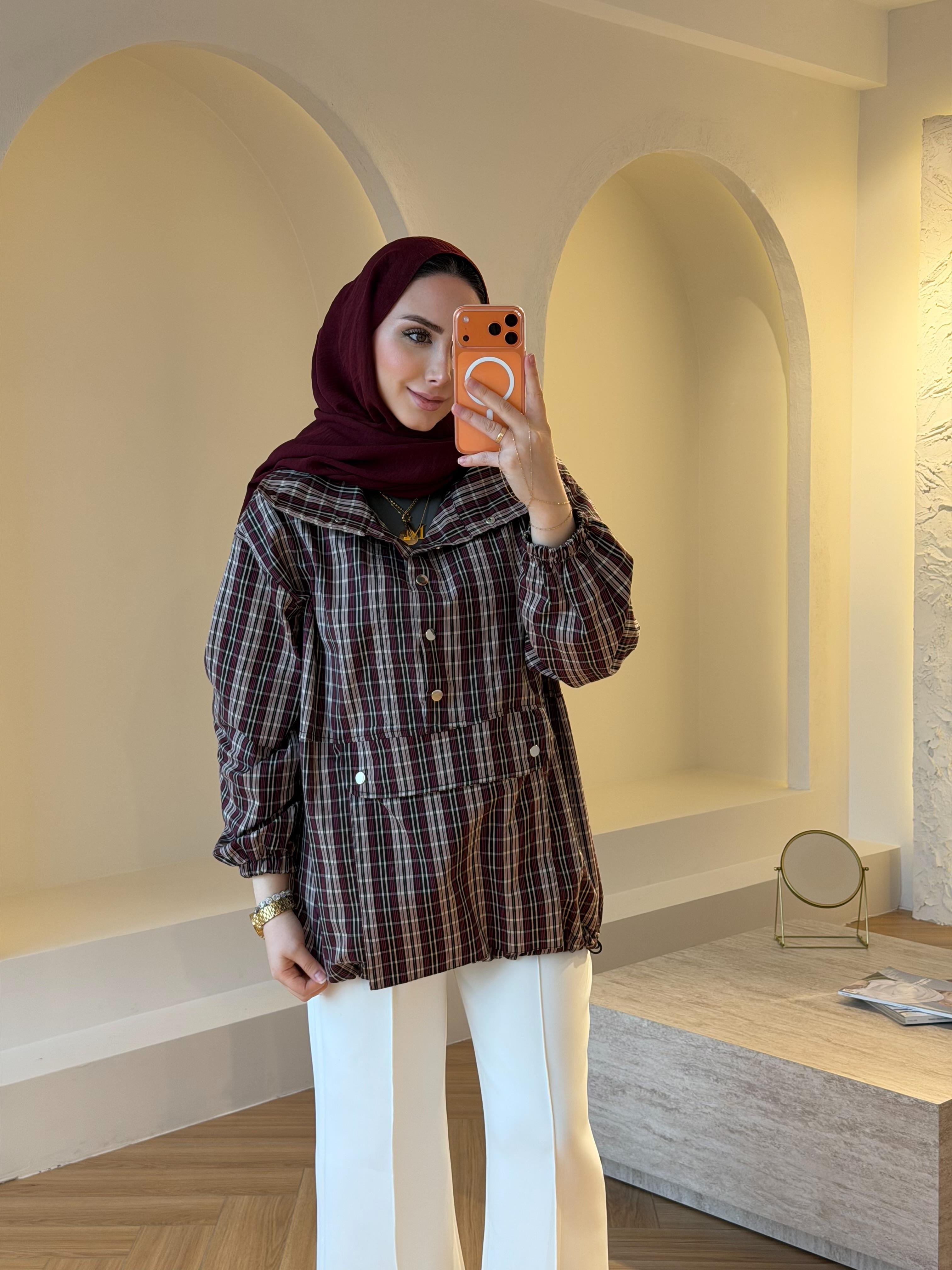 KANGURU EKOSE DESENLİ GÖMLEK BORDO