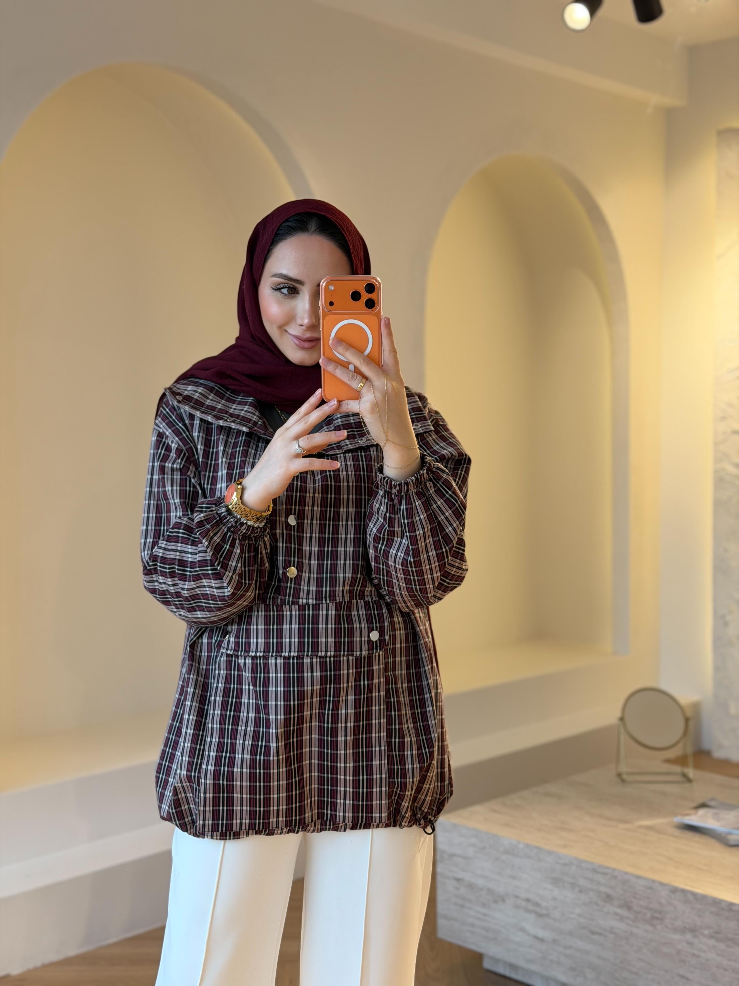 KANGURU EKOSE DESENLİ GÖMLEK BORDO