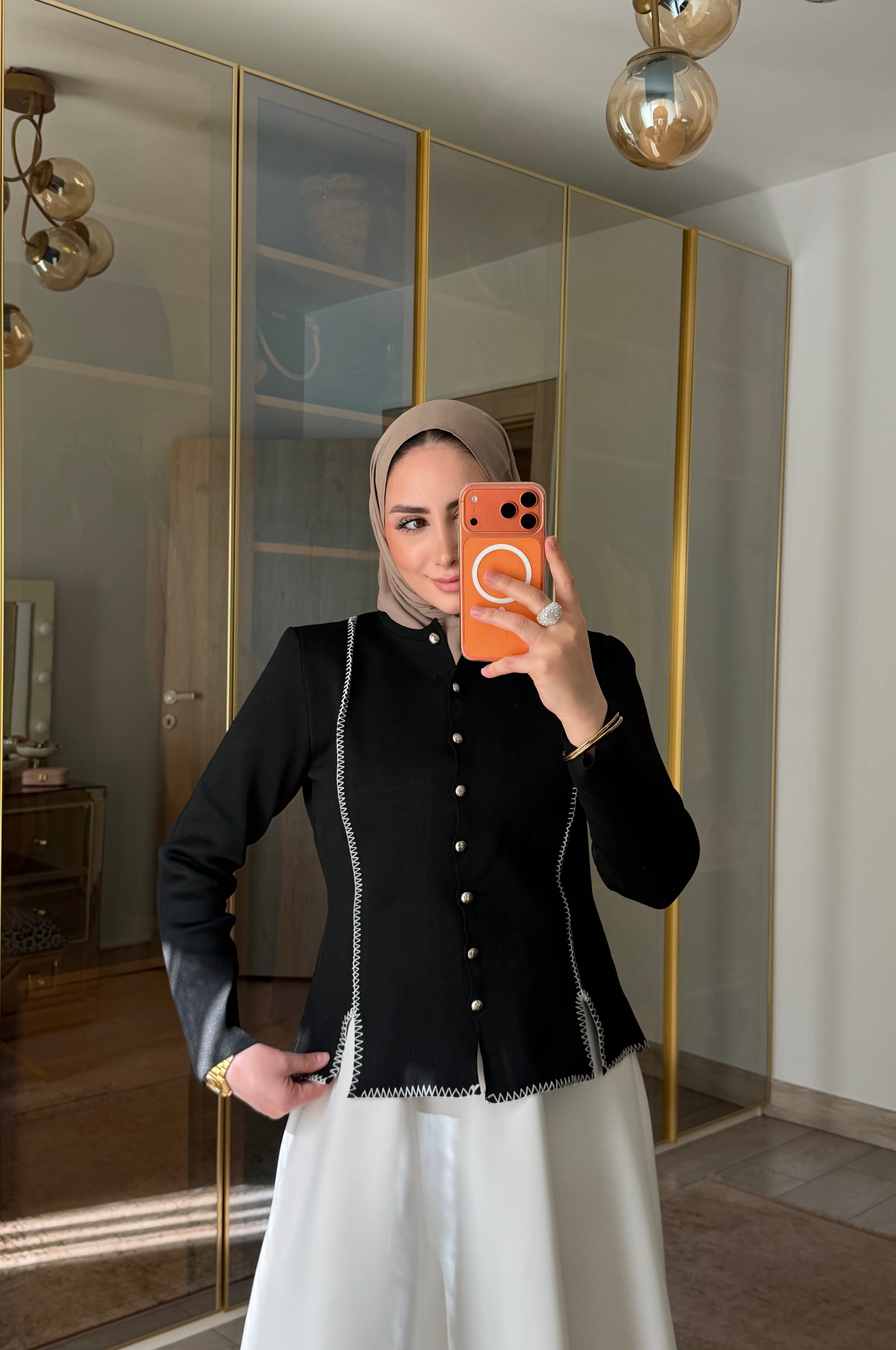 LAV DİKİŞ DETAYLI HIRKA SİYAH